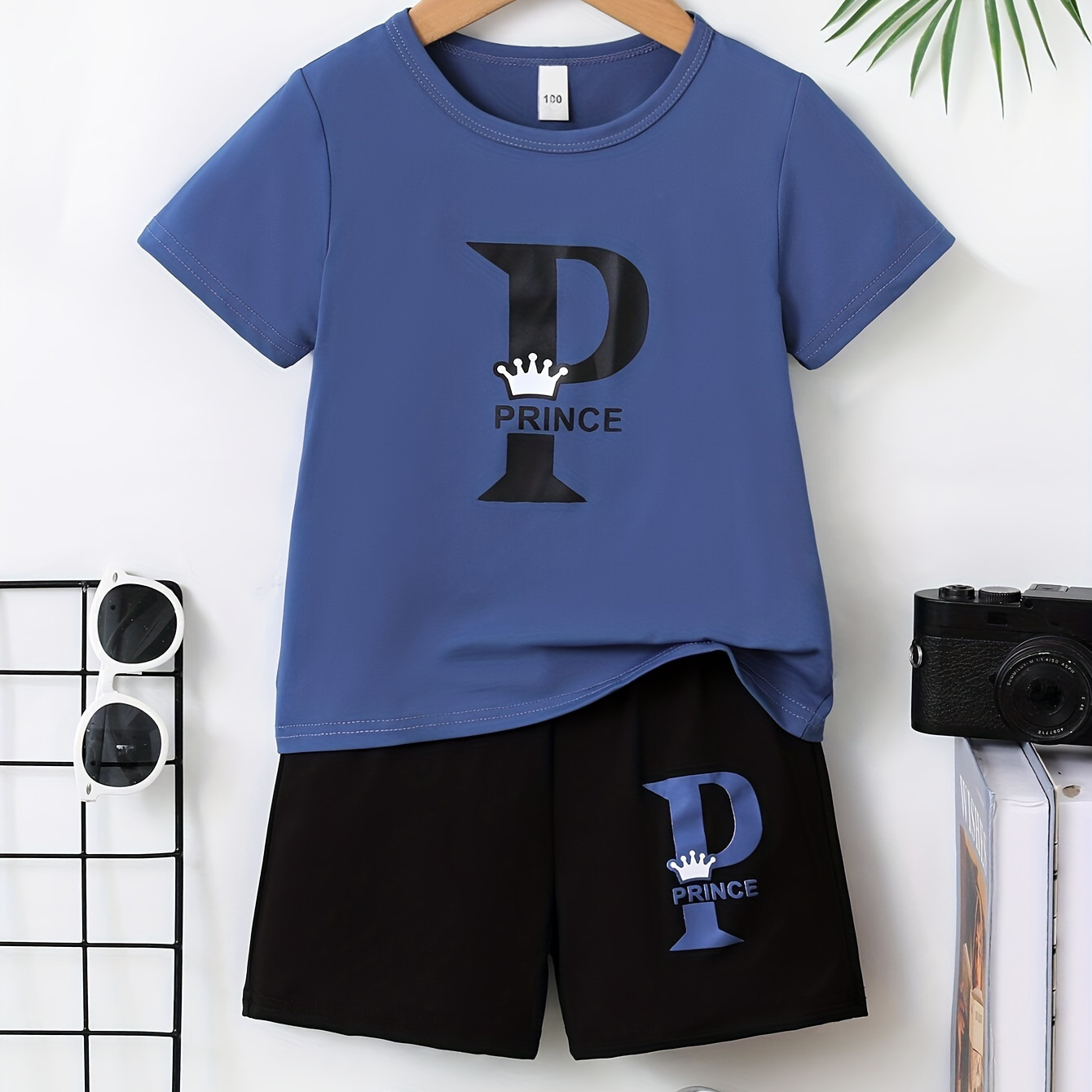 

2pcs Boys Casual Prince Letter Graphic Print Short Sleeve T-shirt & Shorts Set, Comfy Summer Boys Clothes