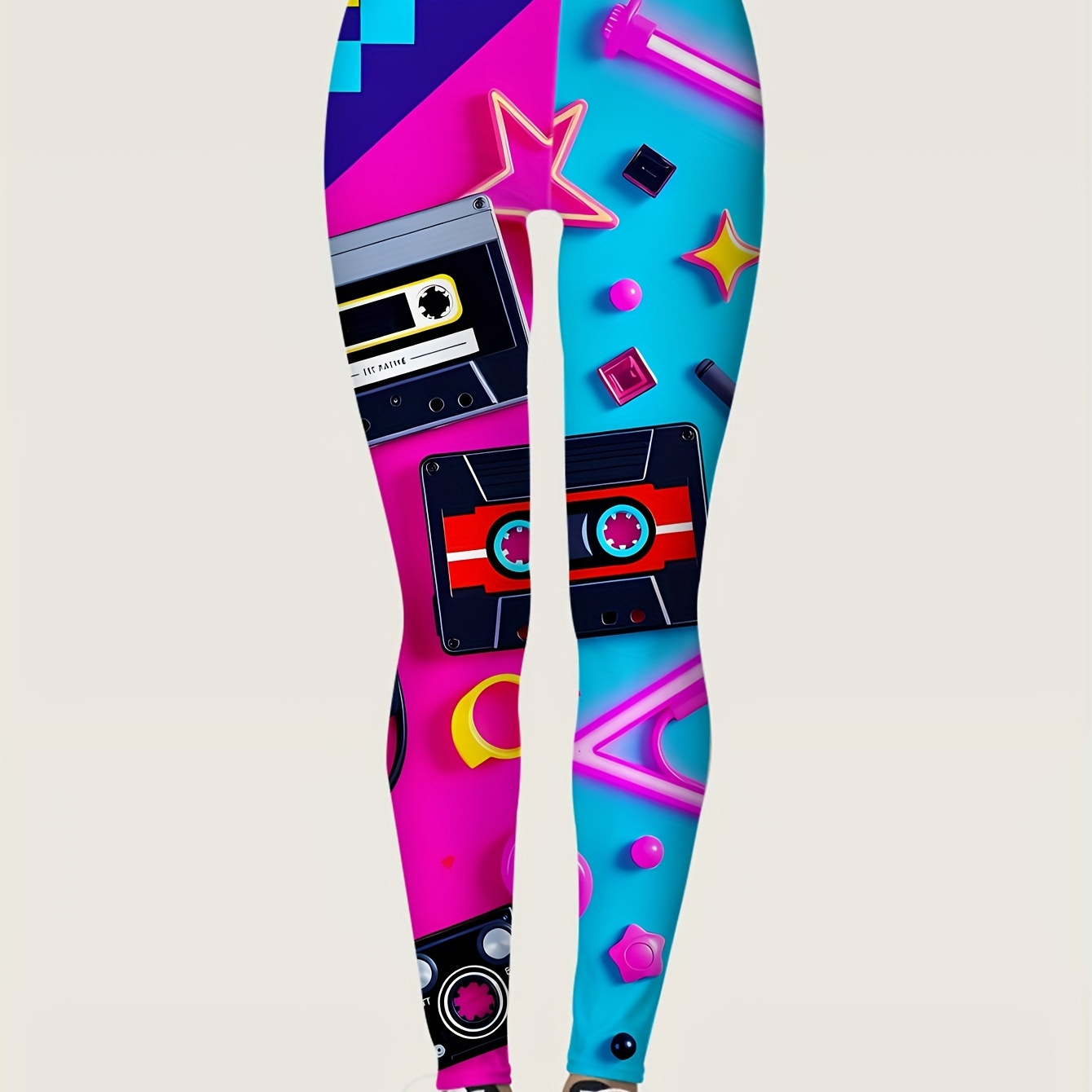 

Women's Printed Leggings - Super Soft Polyester And Elastane, Geometric Patterns, Machine Washable, For Spring/summer/fall