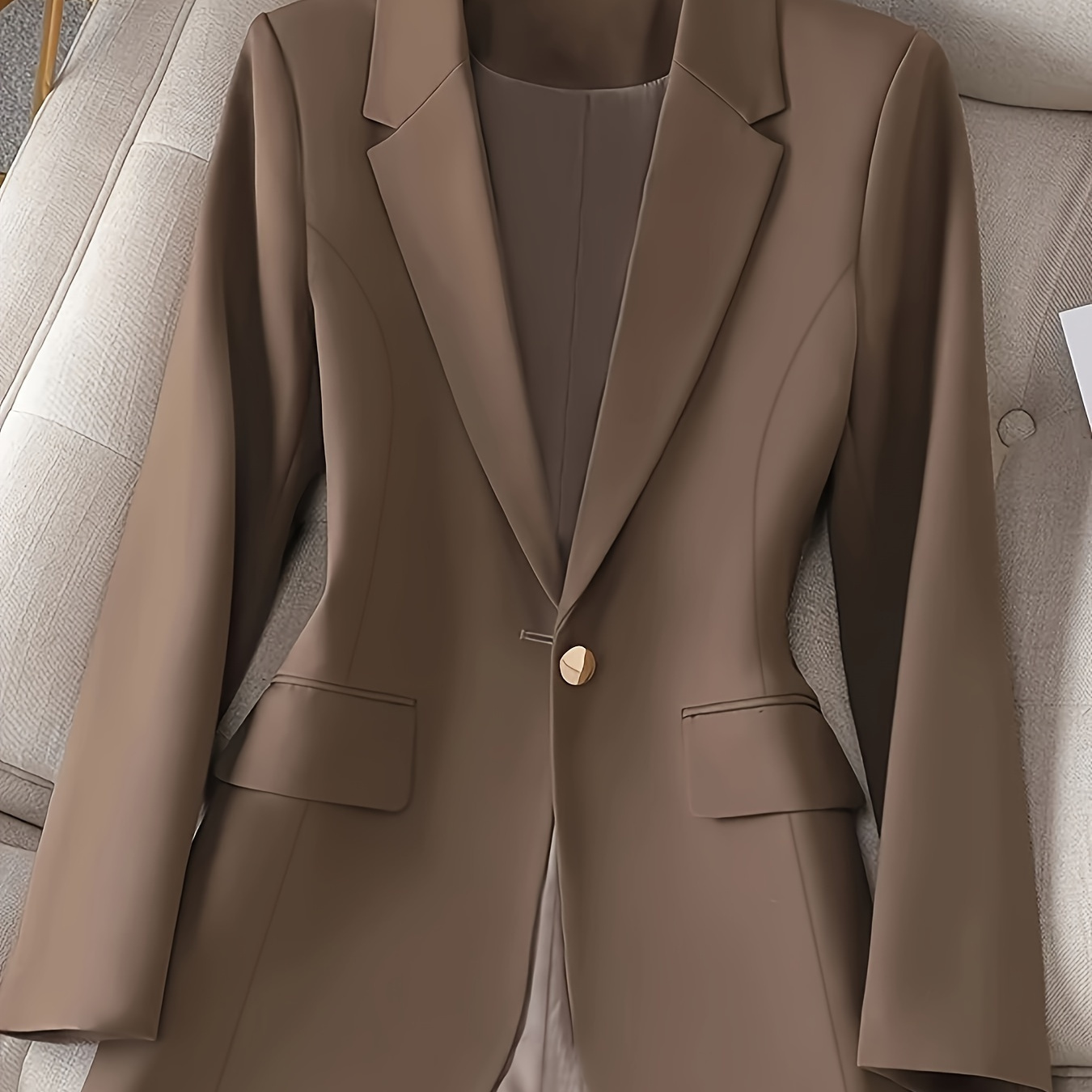 

Notched Collar Button Front Blazer, Elegant Long Sleeve Blazer For Office & Work, Women's Clothing