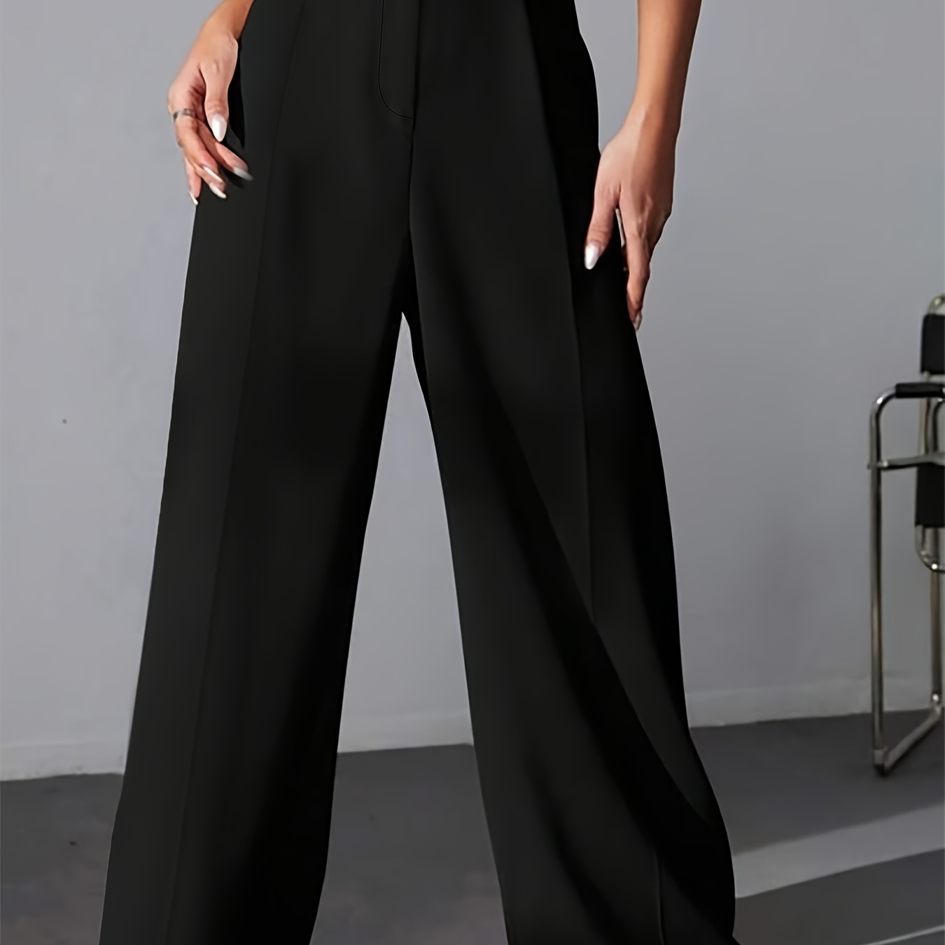 

Solid Color Straight Leg Pants, Elegant High Waist Button Front Pants For Work & Office, Women's Clothing