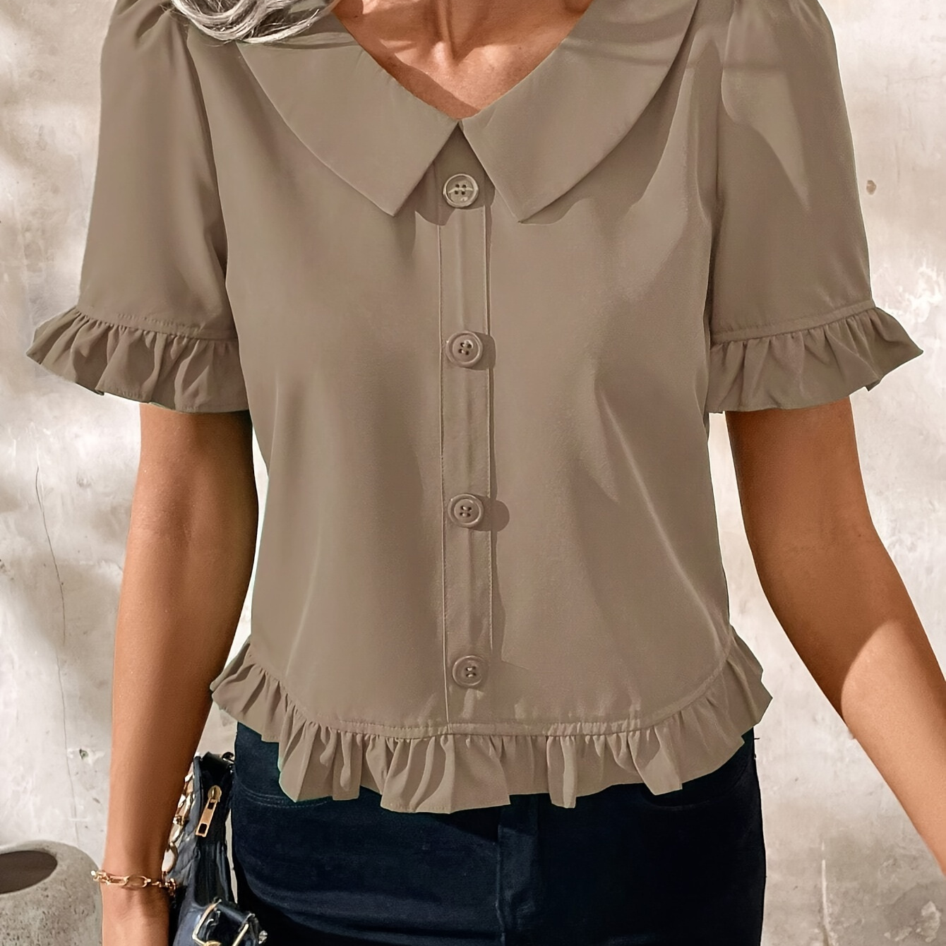 

Women's Casual Loose Fit V-neck Blouse, Polyester And Elastane , Short Sleeve, Machine Washable