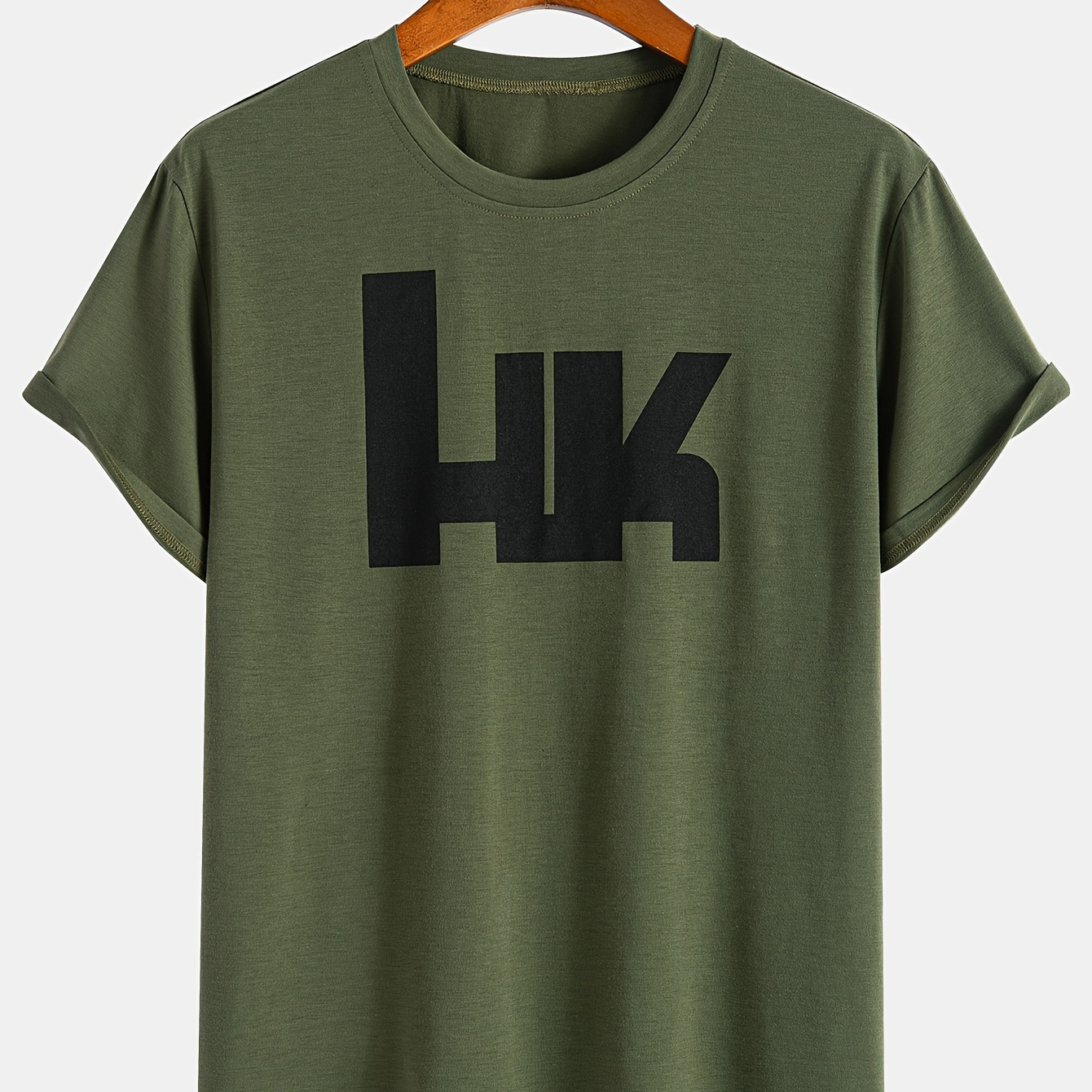 

Letter Hk Print Men's Fashion Short Sleeve Crew Neck T-shirt, Summer Outdoor