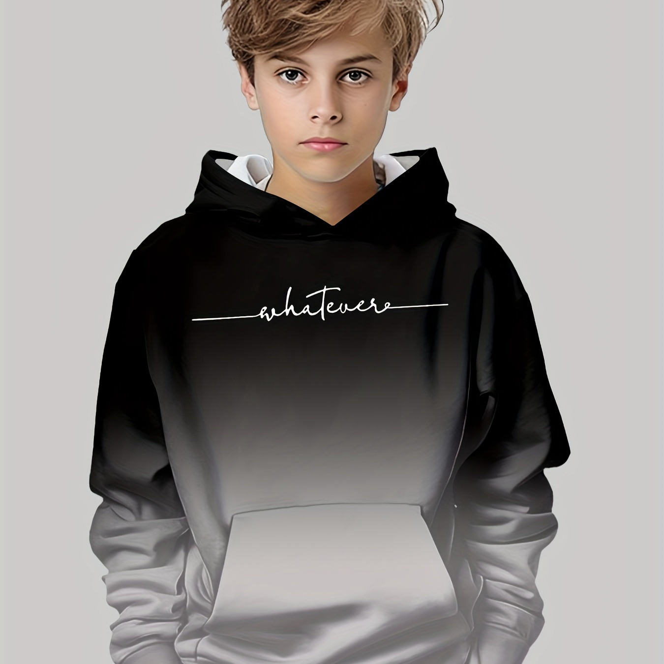 

Stylish Gradient Whatever Letter 3d Print Cute&cozy Hoodie For Boys - Keep Him Warm And Stylish!