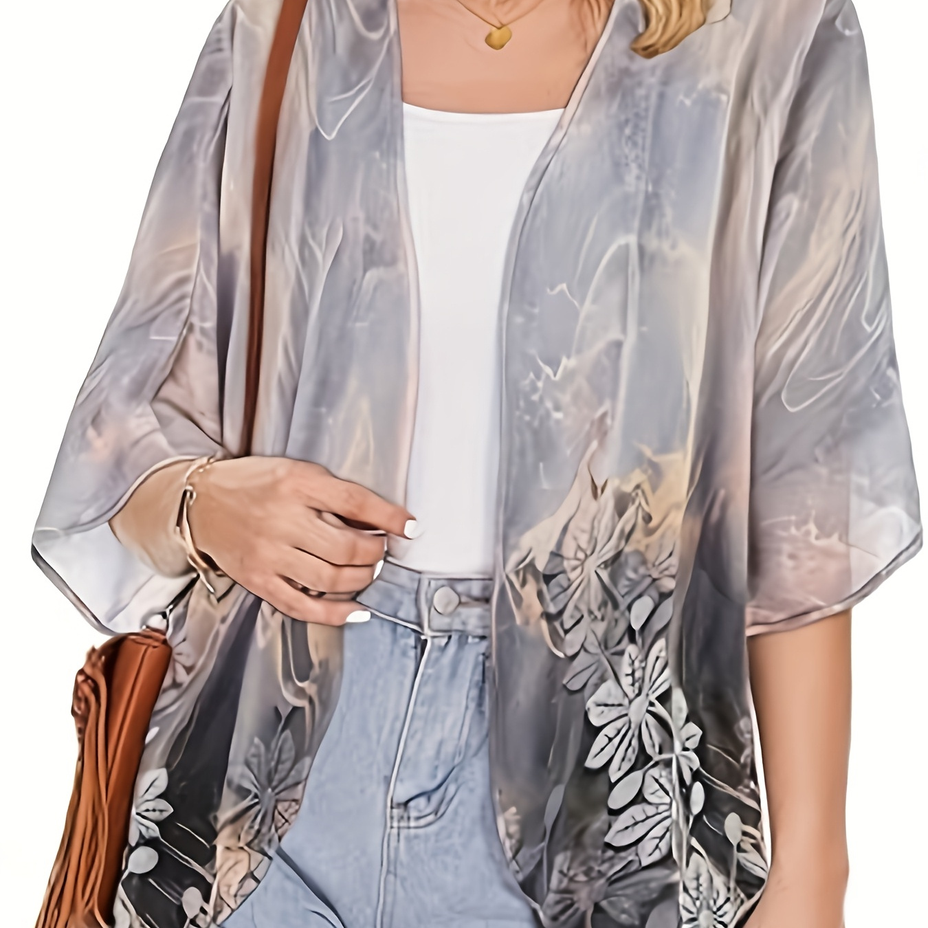 

Women's Floral Print Chiffon Kimono Cardigan - Lightweight, Loose Fit, V-neck Beach Cover-up With Tassel Detail, Sheer Casual Summer Outerwear For Swimsuits And Beachwear