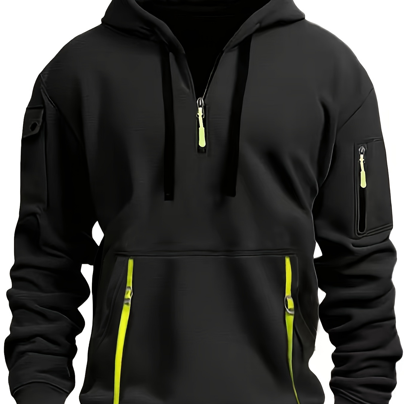 

Men' Half Zipped Sports Hoodie With Pockets, Casual Athletic Pullover, Sweatshirt With Hood