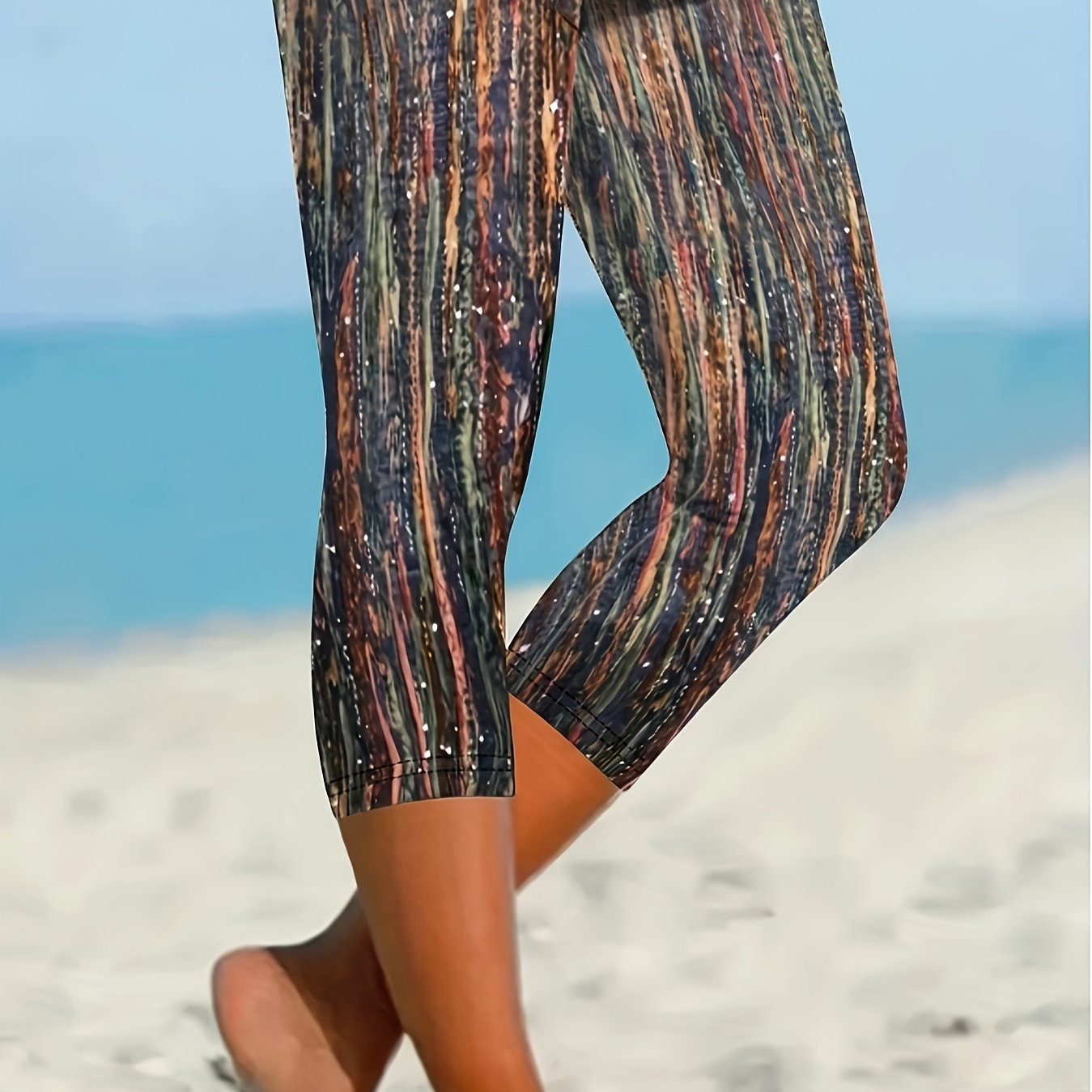 

Print Skinny Leggings, Casual Stretchy Capris Leggings, Women's Clothing