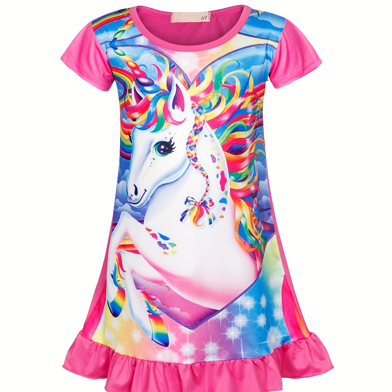

Girls Unicorn Print Nightdress Kids Short Sleeve Ruffle Hem Nightgowns Sleepwear Pajama Dresses Kids Summer Clothes