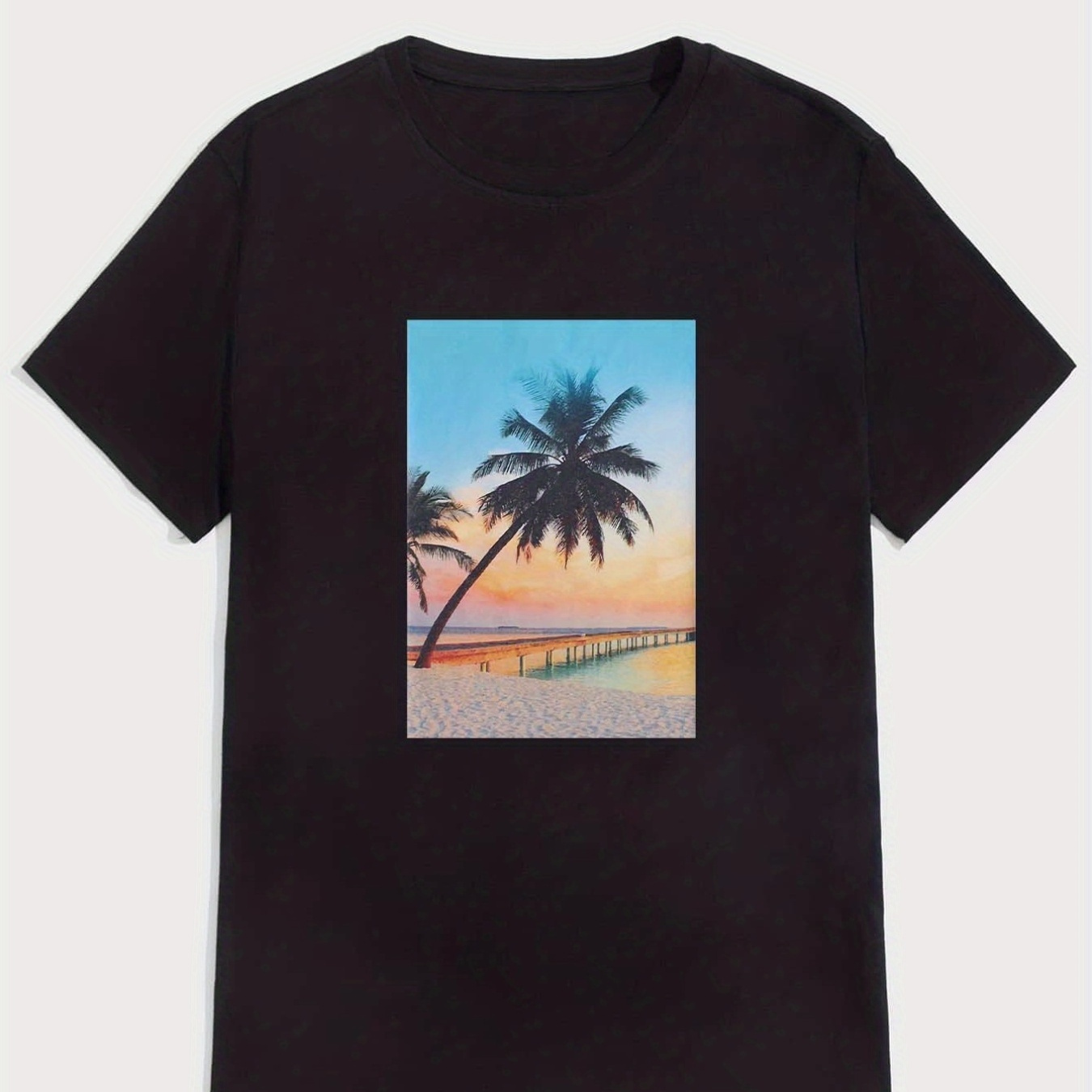 

Beach Coast Graphic Print Men's Creative Top, Casual Short Sleeve Crew Neck T-shirt, Men's Clothing For Summer Outdoor
