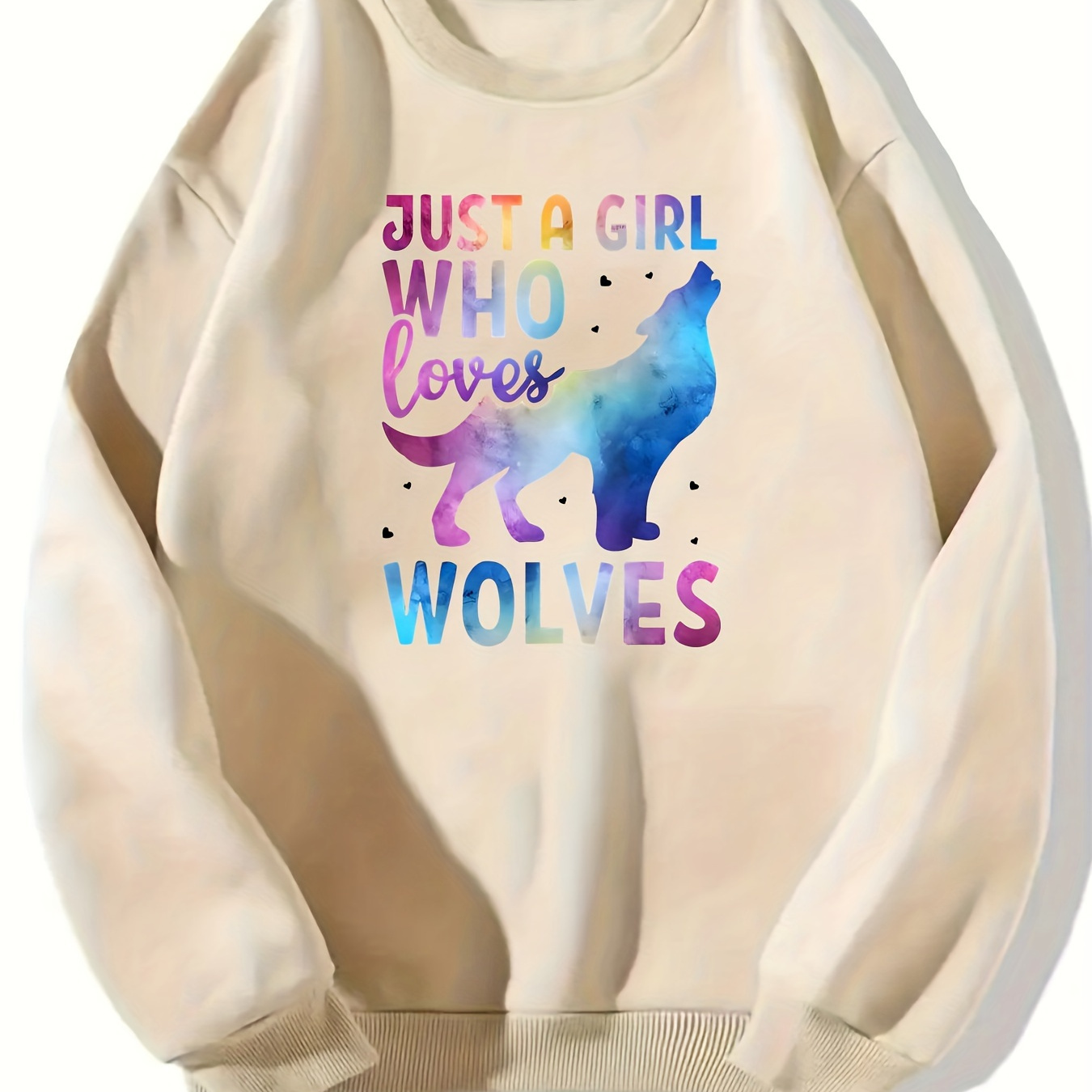 

Cartoon Wolves Print Pullover Sweatshirt, Casual Long Sleeve Crew Neck Sweatshirt For Fall & Winter, Women's Clothing