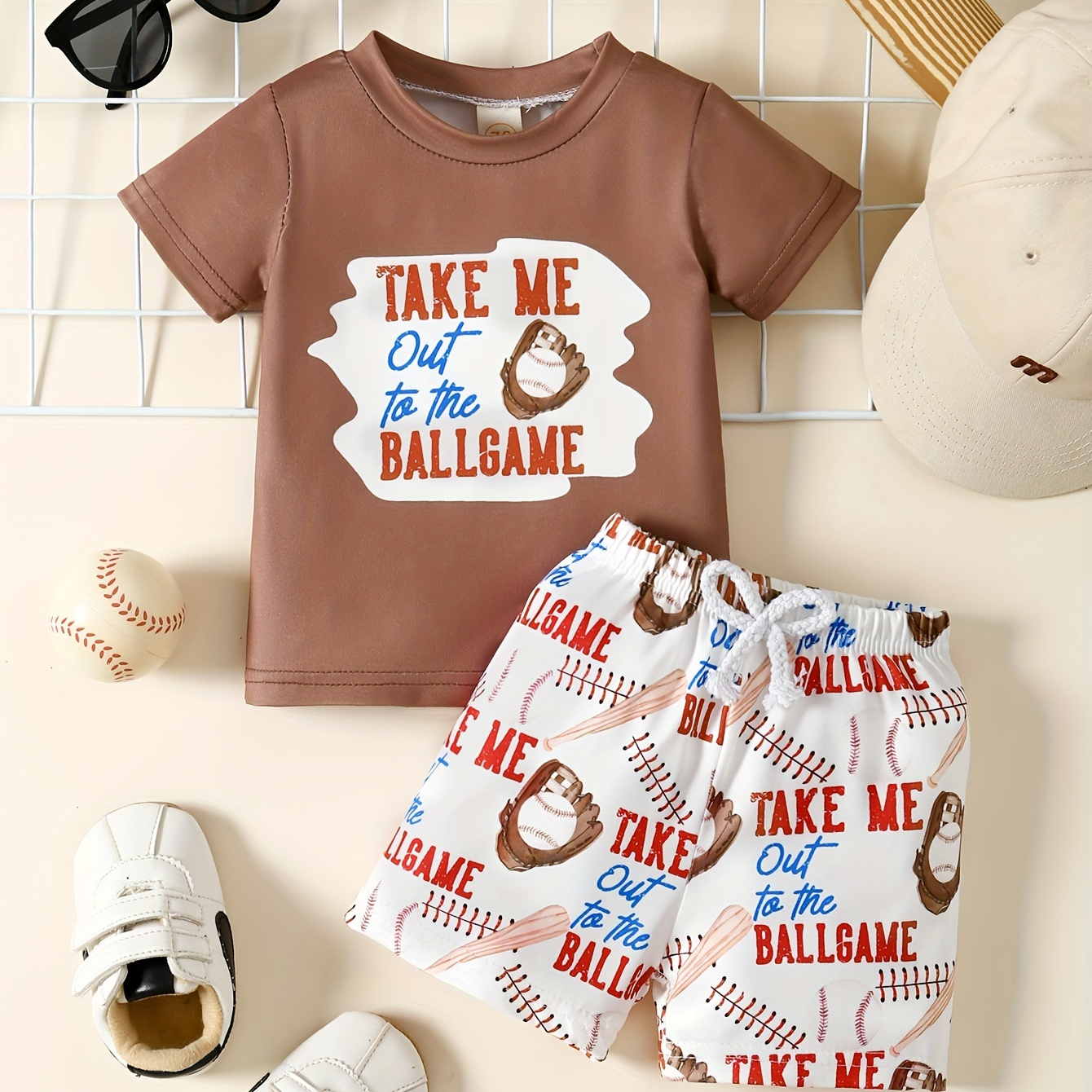 

Toddler Boys 2-piece Outfit Set, Sports Style, Baseball Letter Print T-shirt And Shorts, Summer Casual Wear