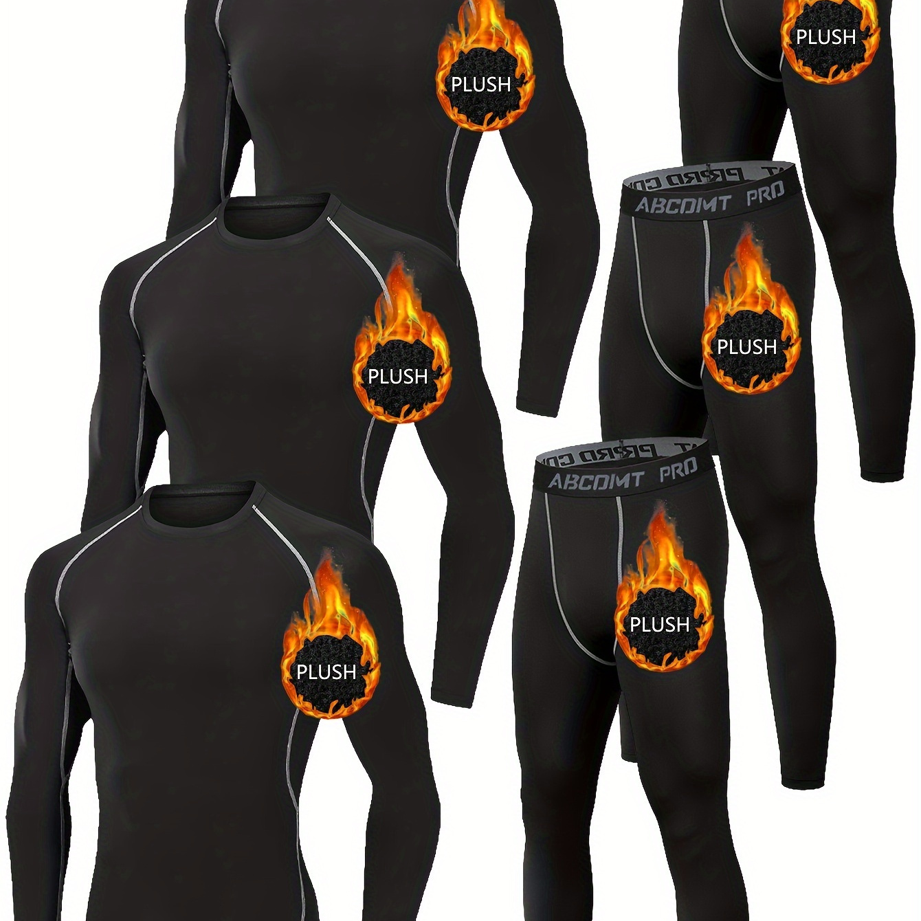 

6pcs Men's Thermal Fleece-lined Set - Quick-dry, Breathable & Stretchy Base Layer For Running & Outdoor Activities