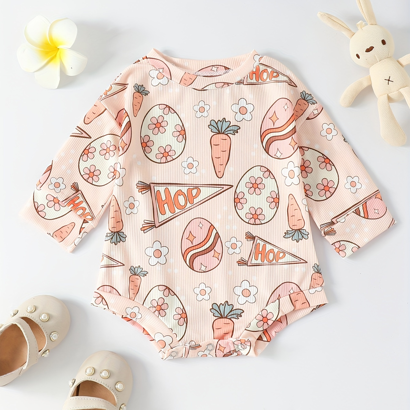 

Infant Baby Pit Strip Climbing Clothes, Easter Cartoon Print Baby Pullover Climbing Clothes, Spring And Autumn Fashion Drop Shoulder Triangle Romper Coat