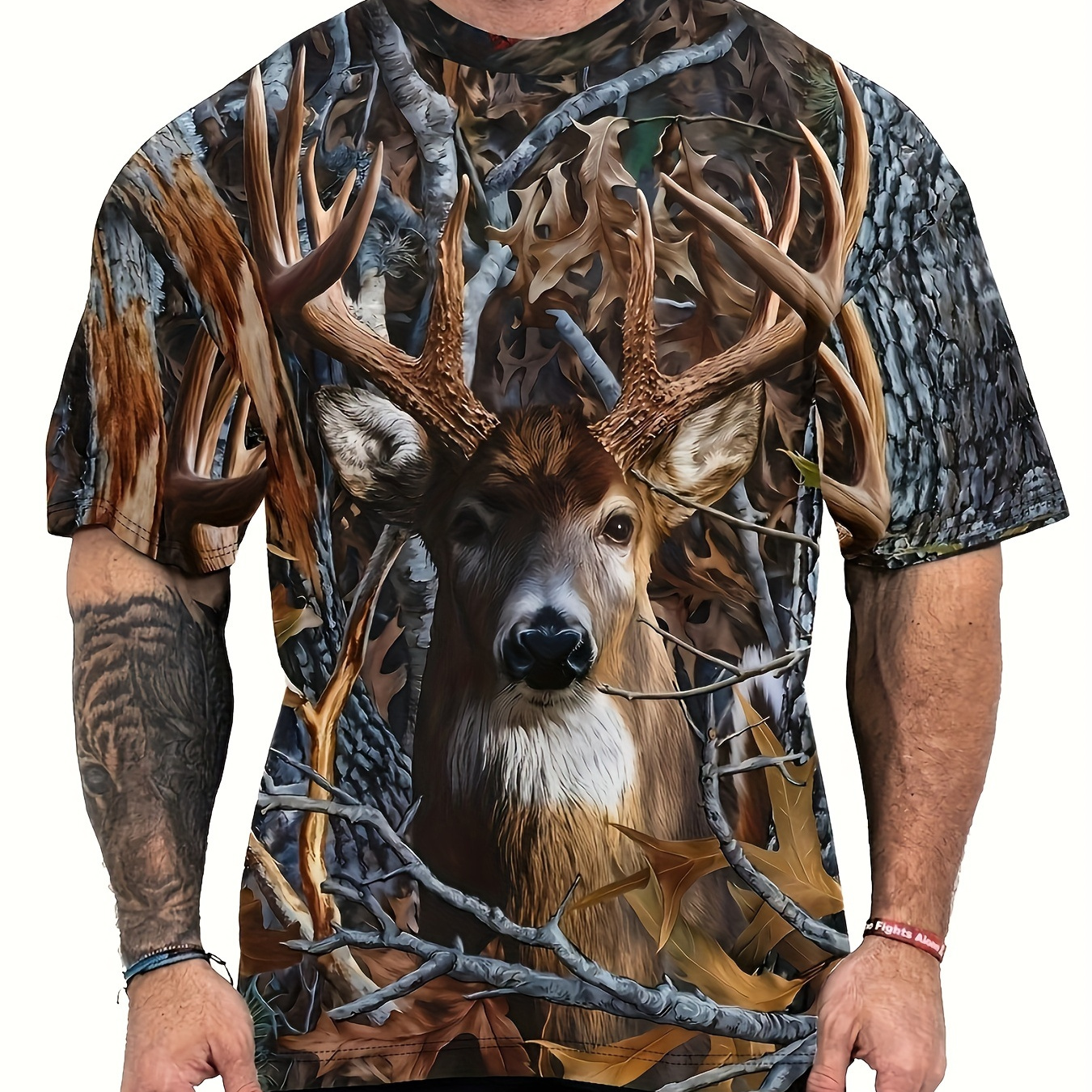 

Plus Size Men's Deer Graphic Print T-shirt For Summer, Cool Street Style Short Sleeve Tees, Casual Top For Daily Wear