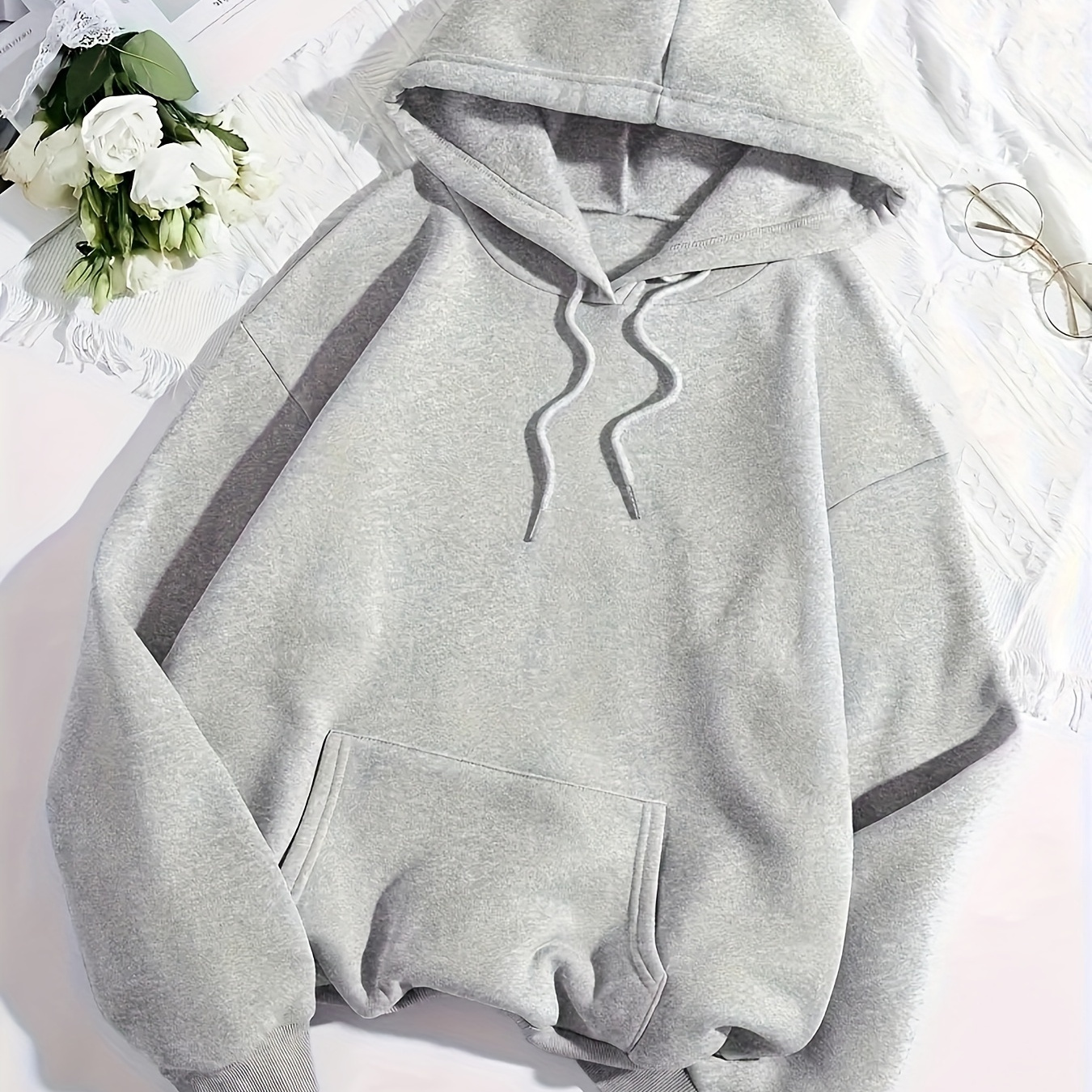 

Solid Color Long-sleeve Hooded Sweatshirt For Women