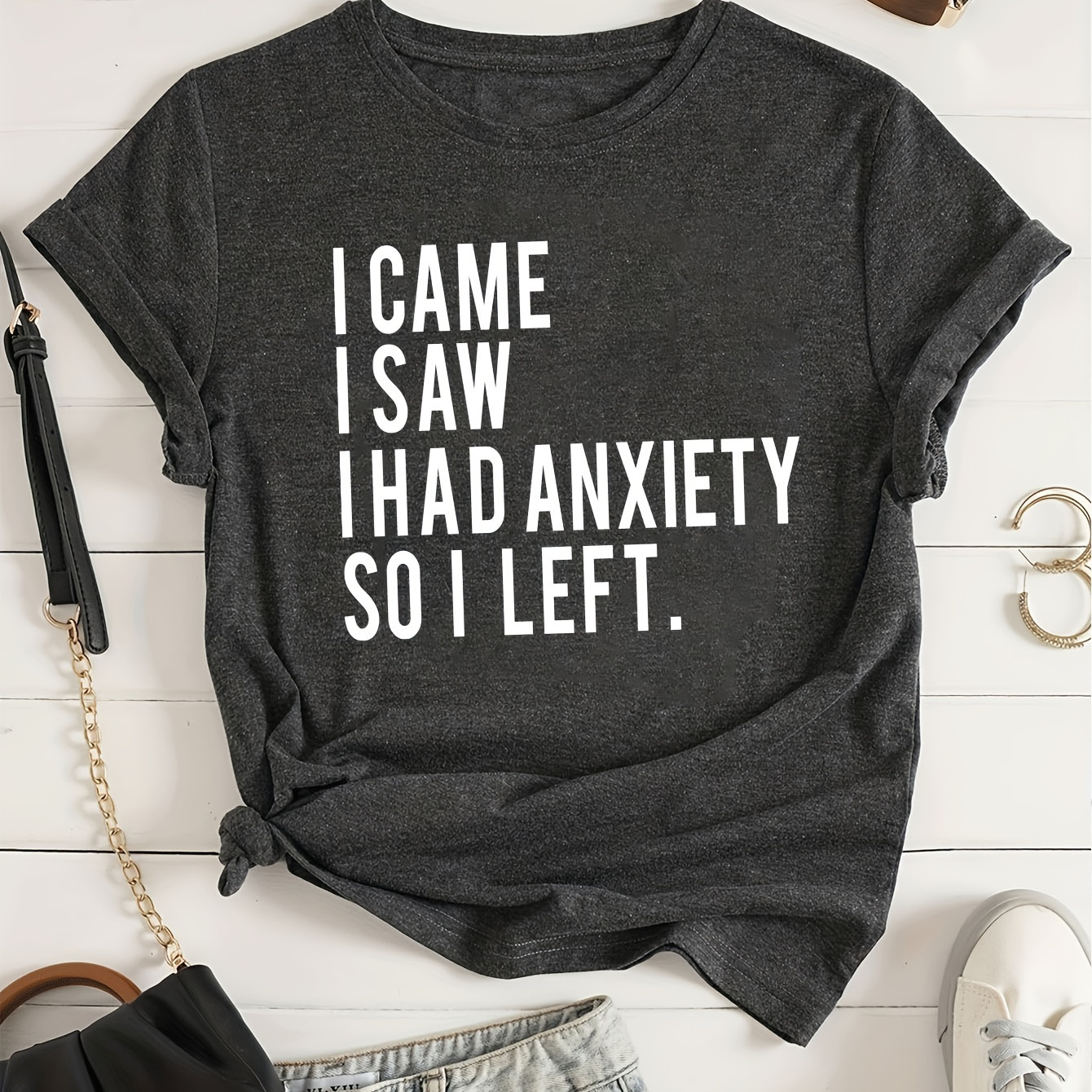 

Letter Print Crew Neck T-shirt, Casual Short Sleeve Top For Spring & Summer, Women's Clothing