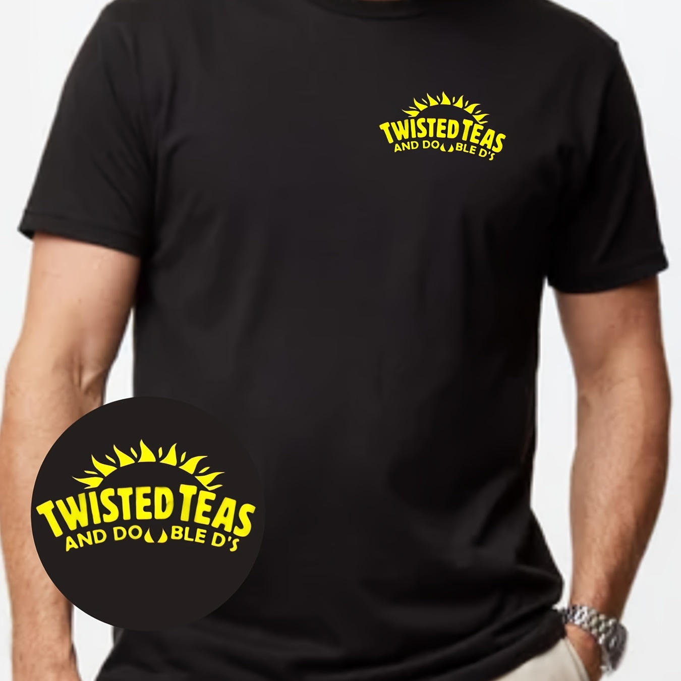 

twisted Teas" Alphabet Print Men's Crew Neck Short Sleeve T-shirt, Casual Summer T-shirt For Daily Wear And Vacation Resorts