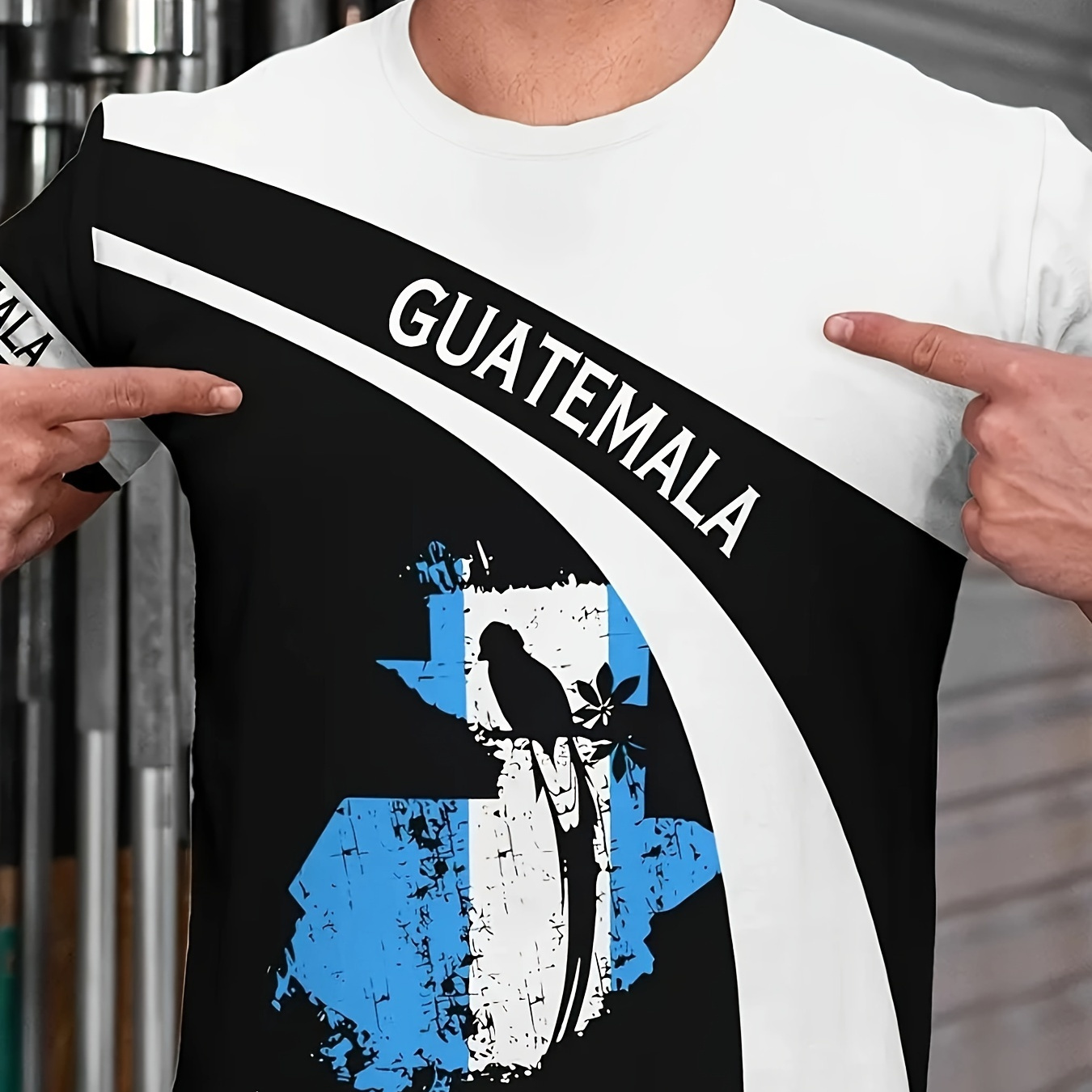 

Guatemalan Theme Flag And Bird Pattern And Letter Print "guatemala" Crew Neck And Short Sleeve T-shirt, Chic And Stylish Tops For Men's Summer Outdoors Wear