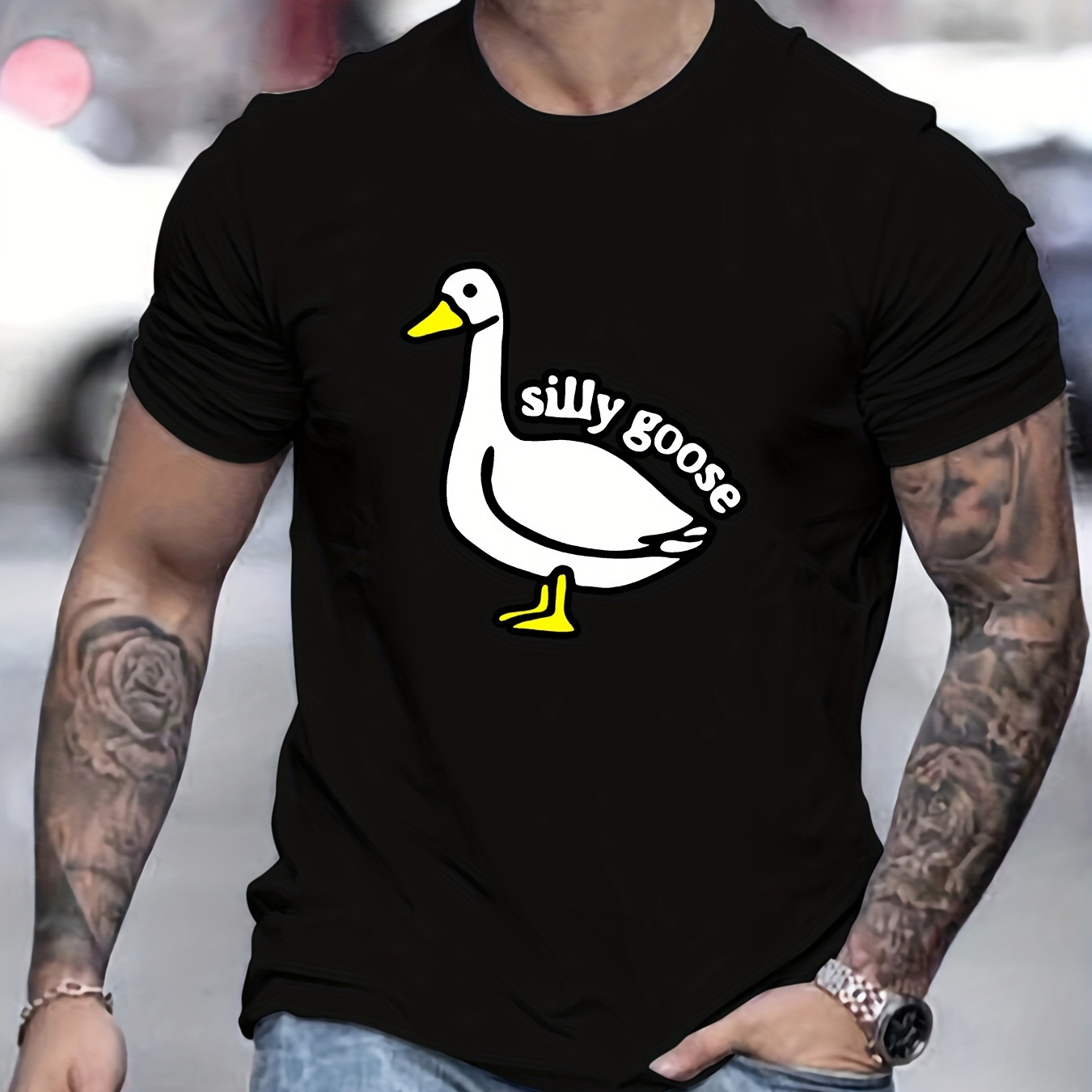 

Goose Cartoon Pattern Men's T-shirt For Summer Outdoor, Casual Male Clothing