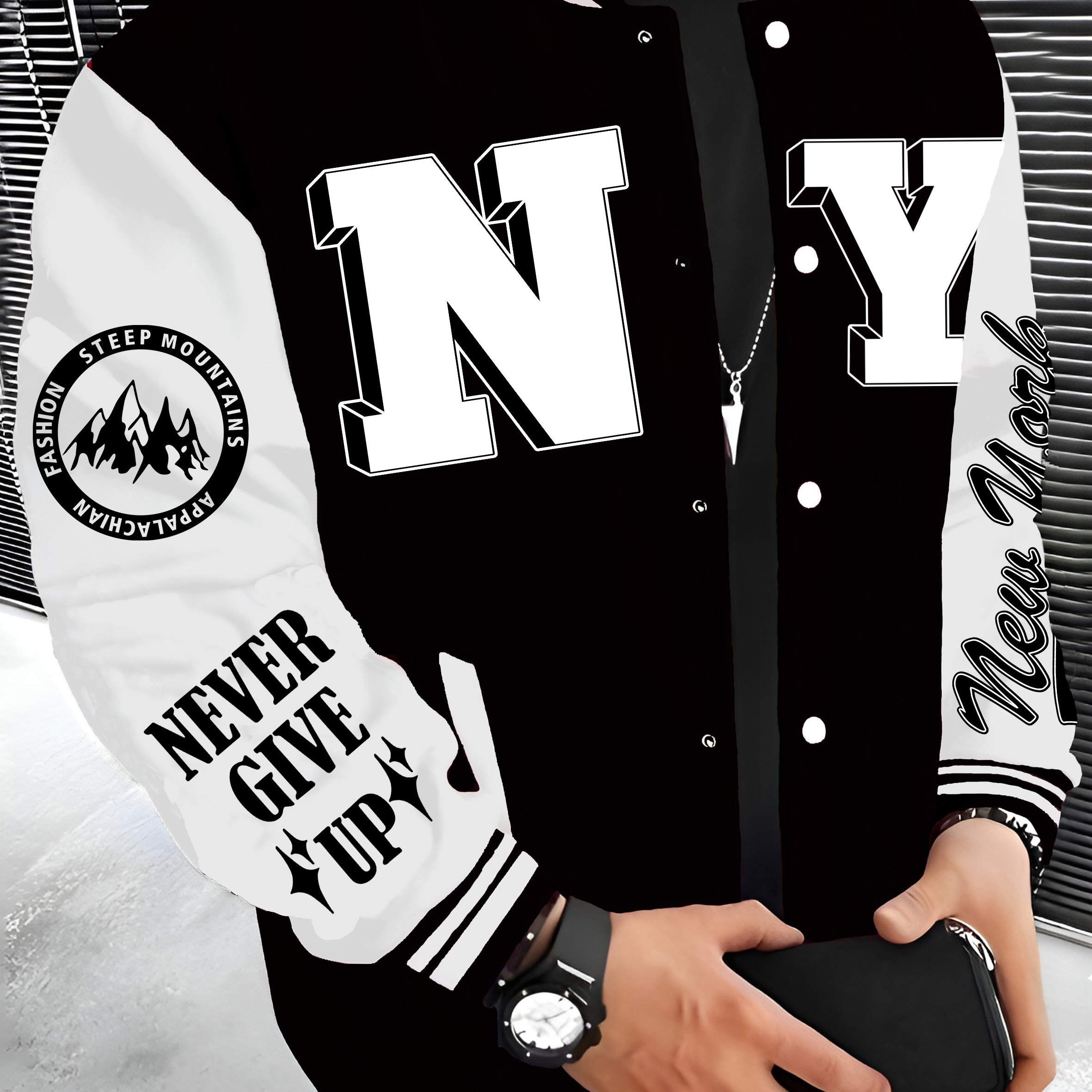 

Brand I Name New Ny English Name Series Baseball Jacket For Men, Lightweight And Warm Men's Fleece Jacket, Cute Tops, Hip-hop Rock Clothing.