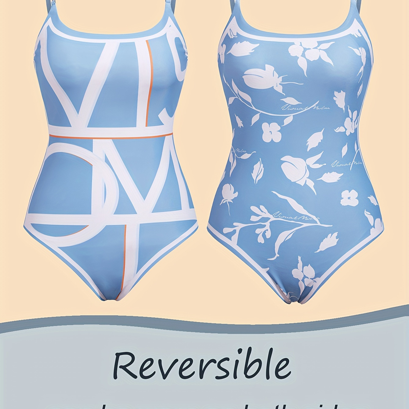 

Reversible Elegant Vintage Tropical Print & Retro Geometric Print One-piece Swimsuit With Slimming Design For Women