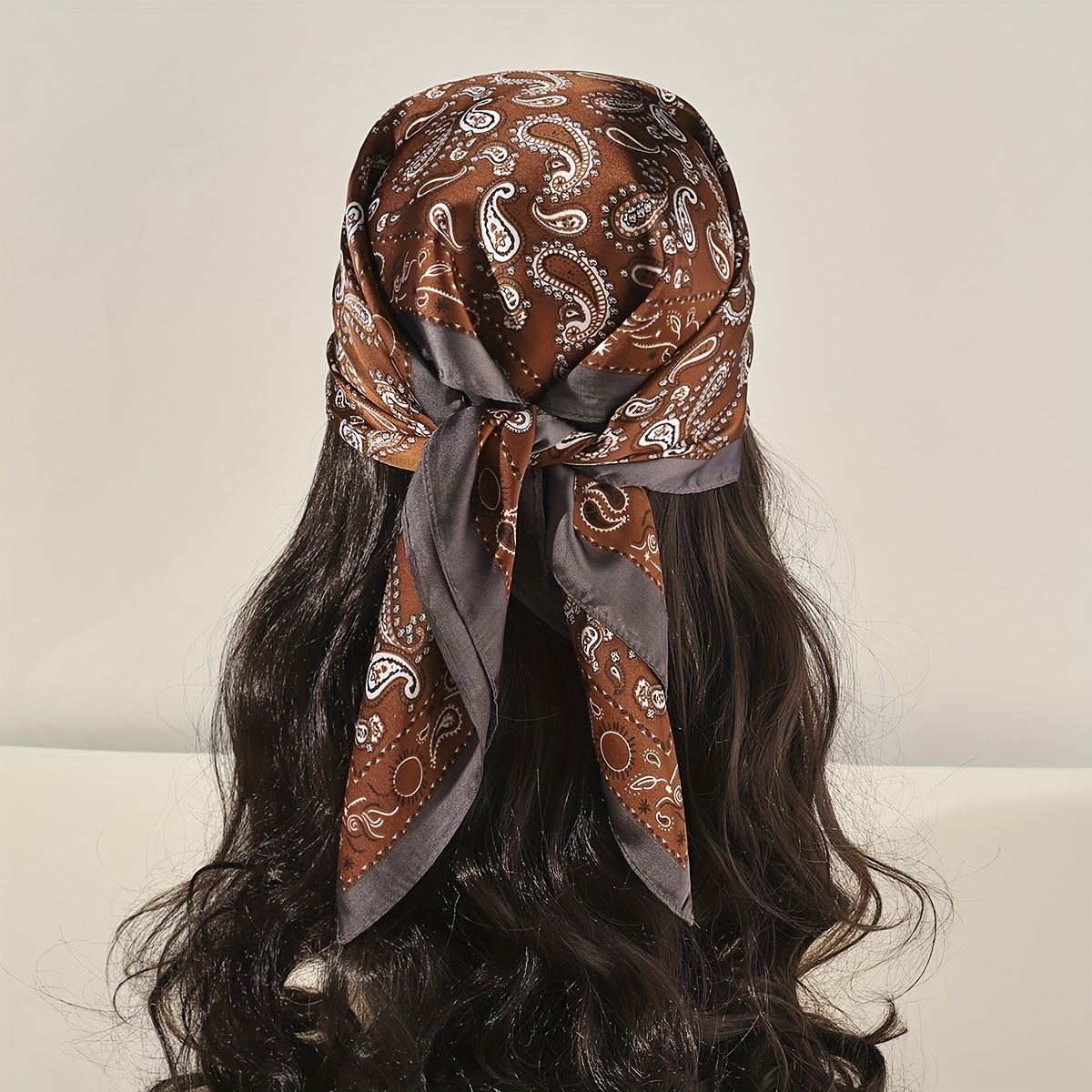 Orange Chain Print Bandana Vintage Satin Square Scarf Elegant Neckerchief  Casual Head Wrap Hair Accessories - Temu New Zealand
