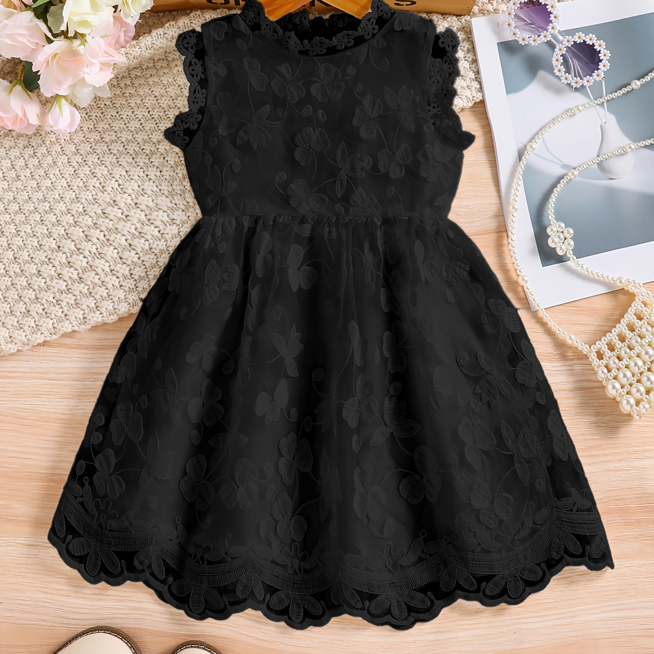 

Cute Sleeveless Floral Embroidered Princess Dress For Girls, Perfect For Birthday Parties And Formal Occasions