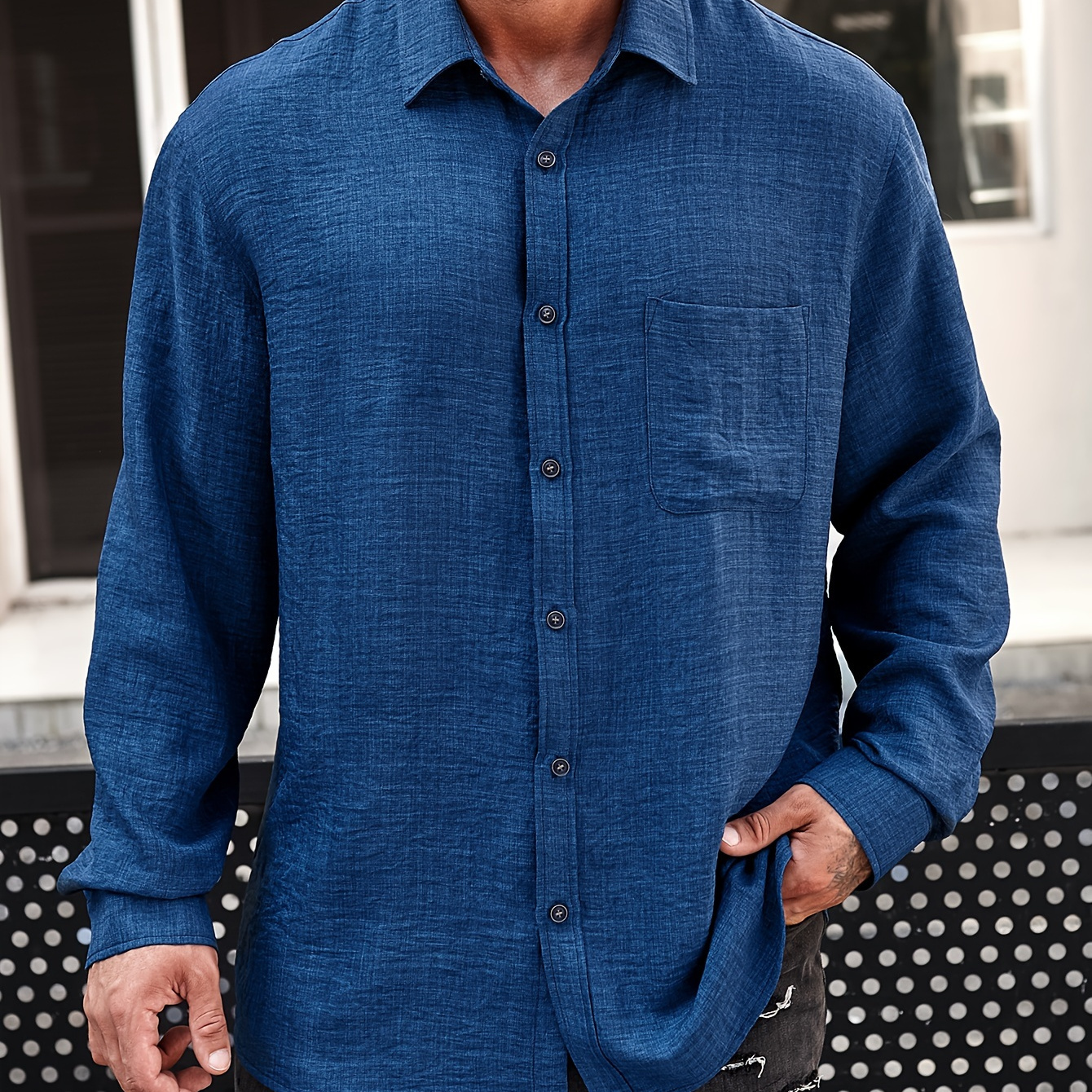 

Plus Size Men's Solid Shirt Fashion Casual Long Sleeve Shirt Fall Winter, Men's Clothing