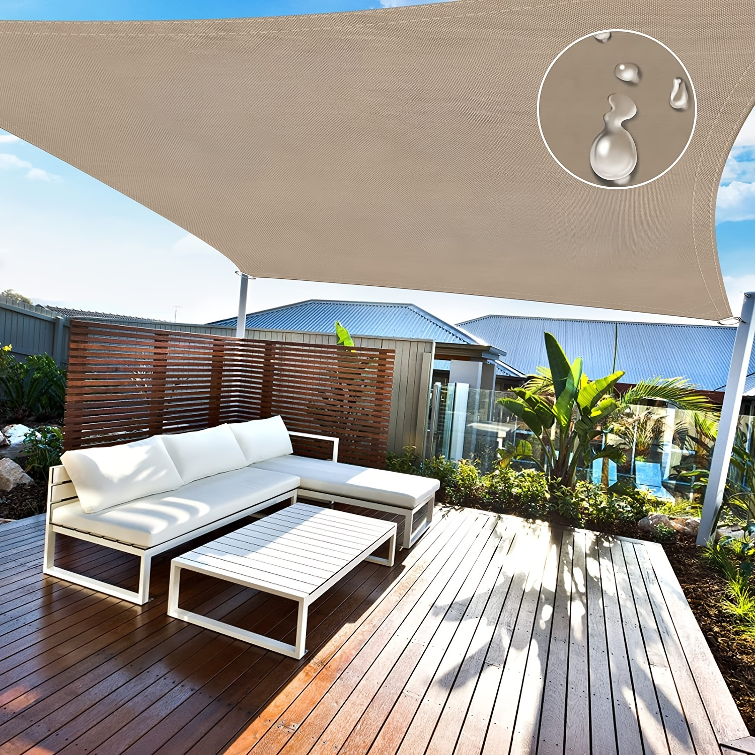 HAIKUS Sonnensegel Wasserdicht Rechteckig 2x3m Sonnenschutz Wasserabweisend  Premium PES Polyester mit UV Schutz für Balkon Garten Terrasse Creme 3x2m