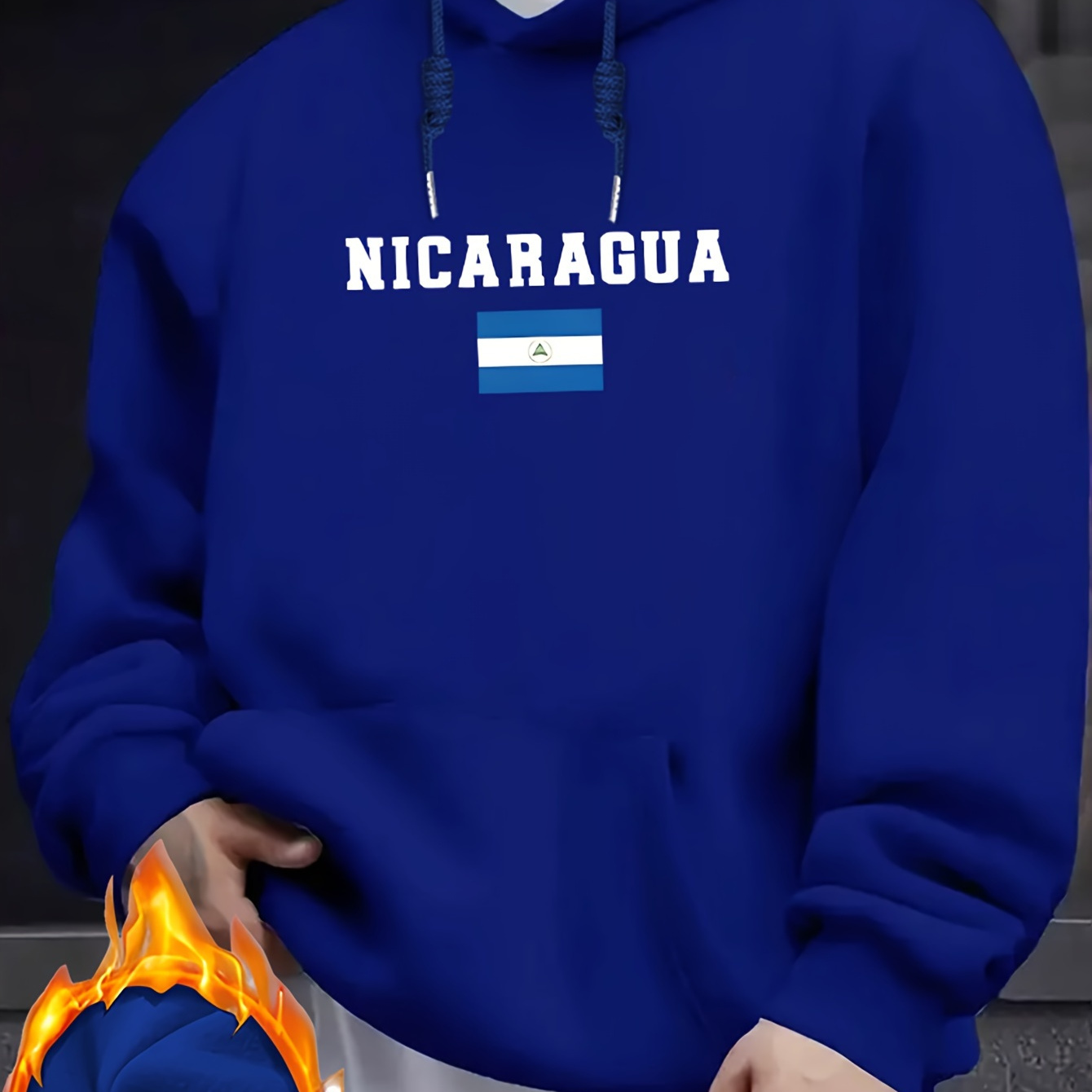 

Nicaragua Flag Print Men's Hoodie - Casual & Comfy Long Sleeve Pullover With Kangaroo Pocket, Polyester , Machine Washable