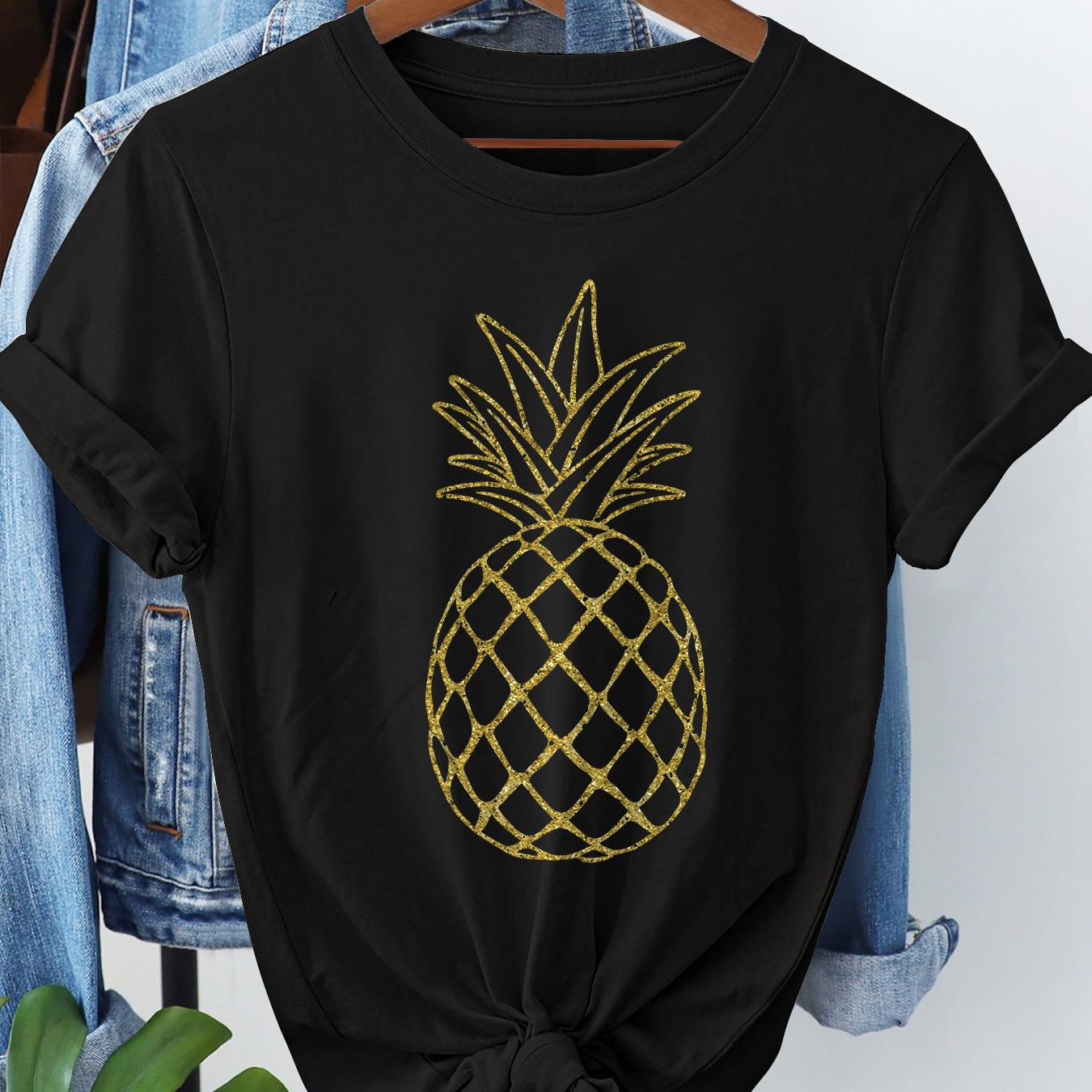 

Pineapple Print T-shirt, Short Sleeve Crew Neck Casual Top For Summer & Spring, Women's Clothing