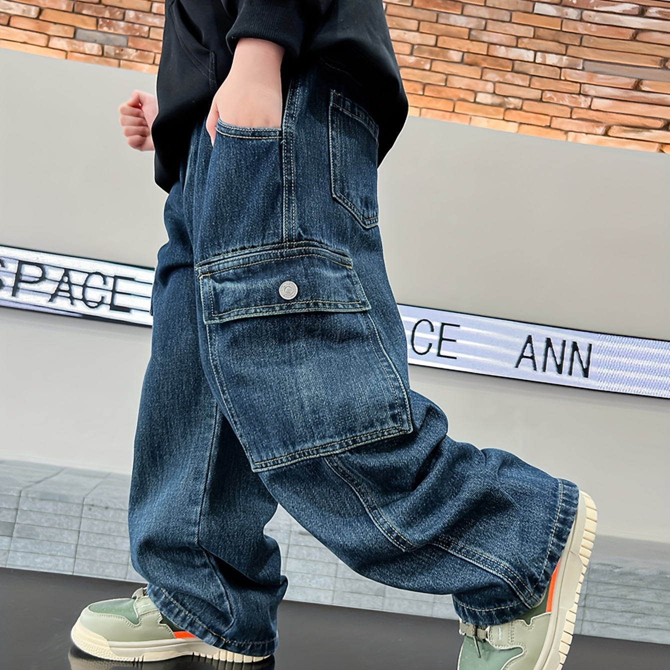 

Boys Harem Cargo Jeans - Casual Four-season Baggy Denim Long Pants With Elastic Waist For Teens, Comfortable Street Style And Outdoor Wear