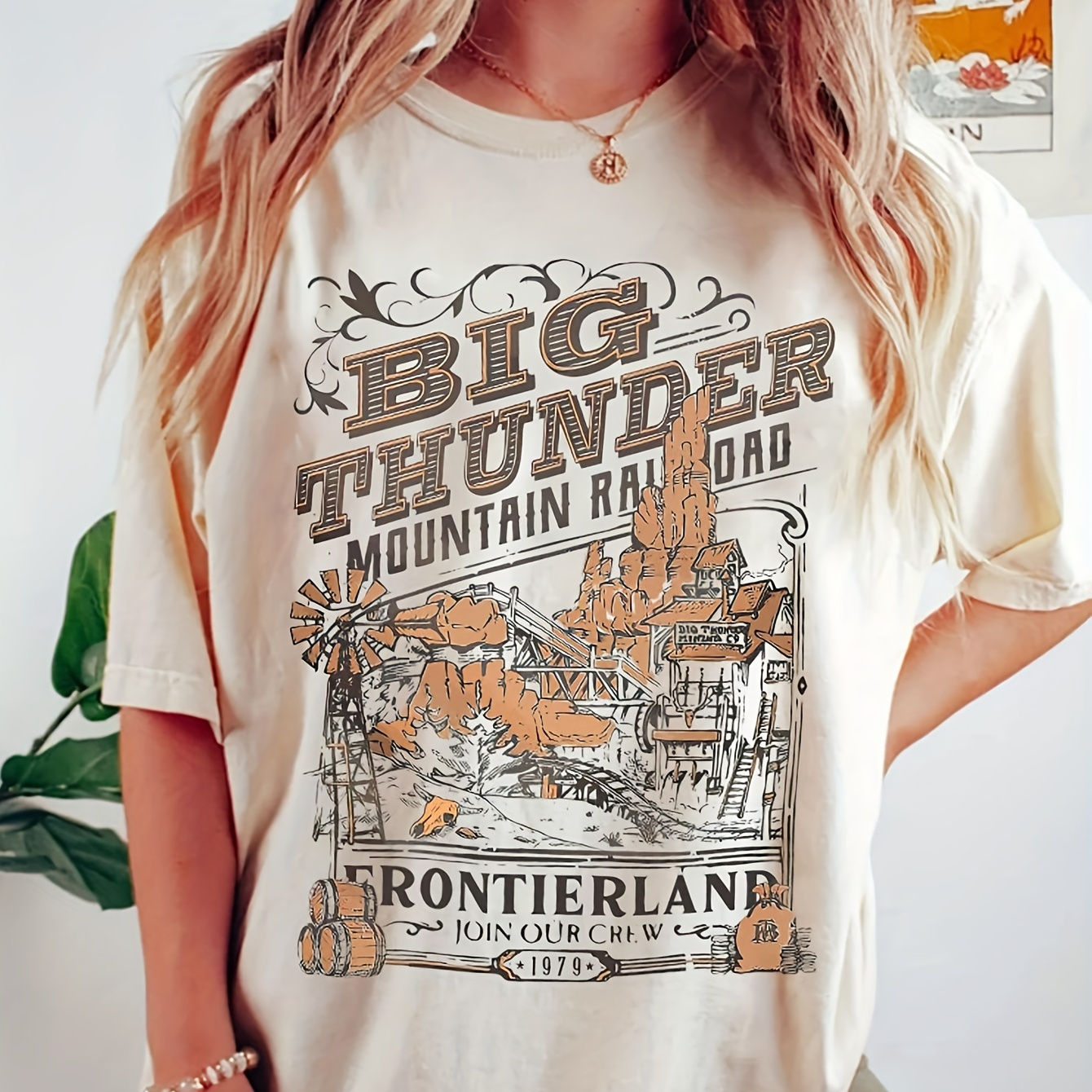 

Big Mountain Railroad Print T-shirt, Casual Crew Neck Short Sleeve Top For , Women's Clothing