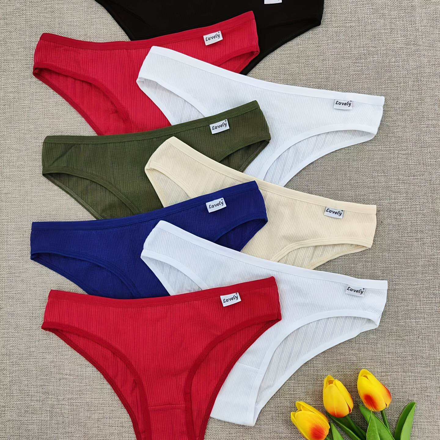 

8pcs Simple Solid Ribbed Panties, Breathable & Comfy Intimates Panties, Women's Lingerie & Underwear