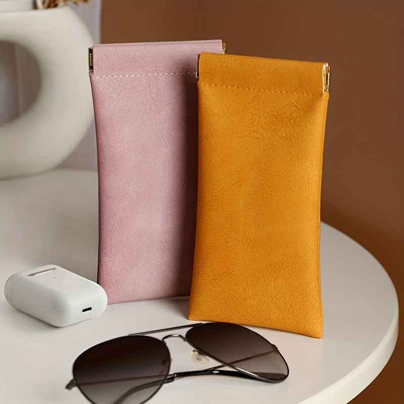 Solid Glasses Bag Automatic Closure Pu Leather Sunglasses Pouch