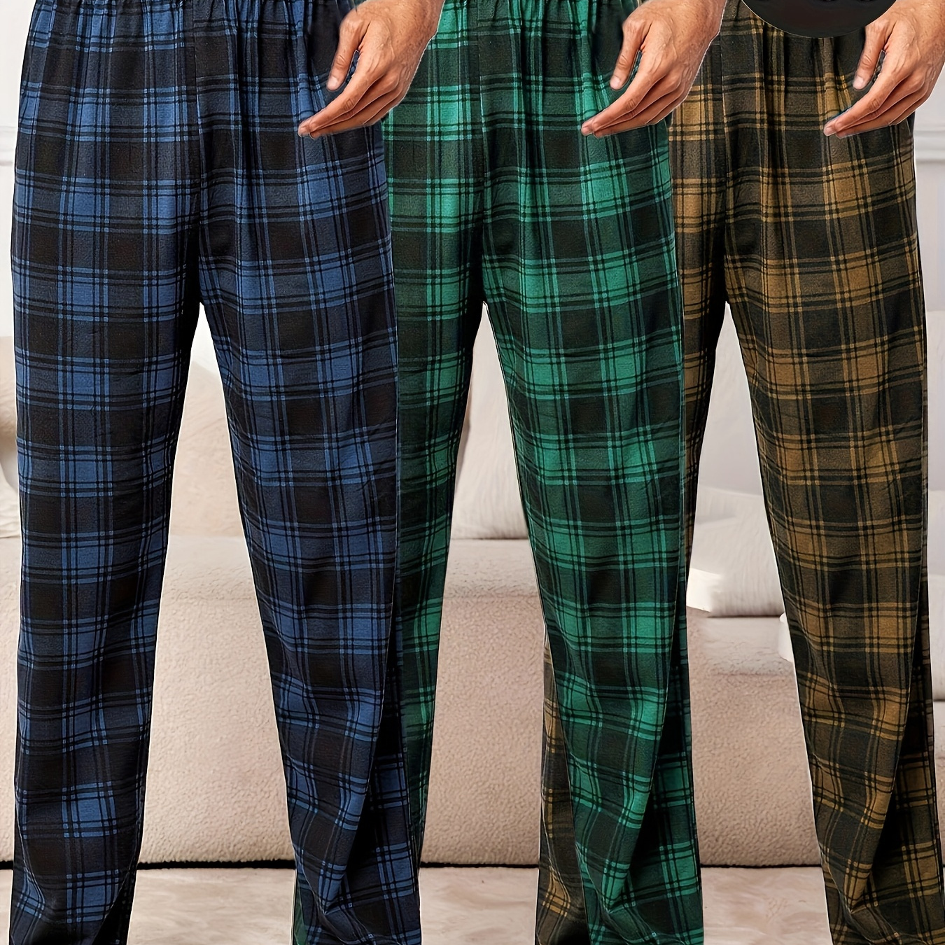 

3-pack Men's Pajama Pants, 95% Polyester 5% Elastane, Medium Stretch Knit Fabric, Regular Fit, Basics, 180gsm - Comfortable Sleepwear