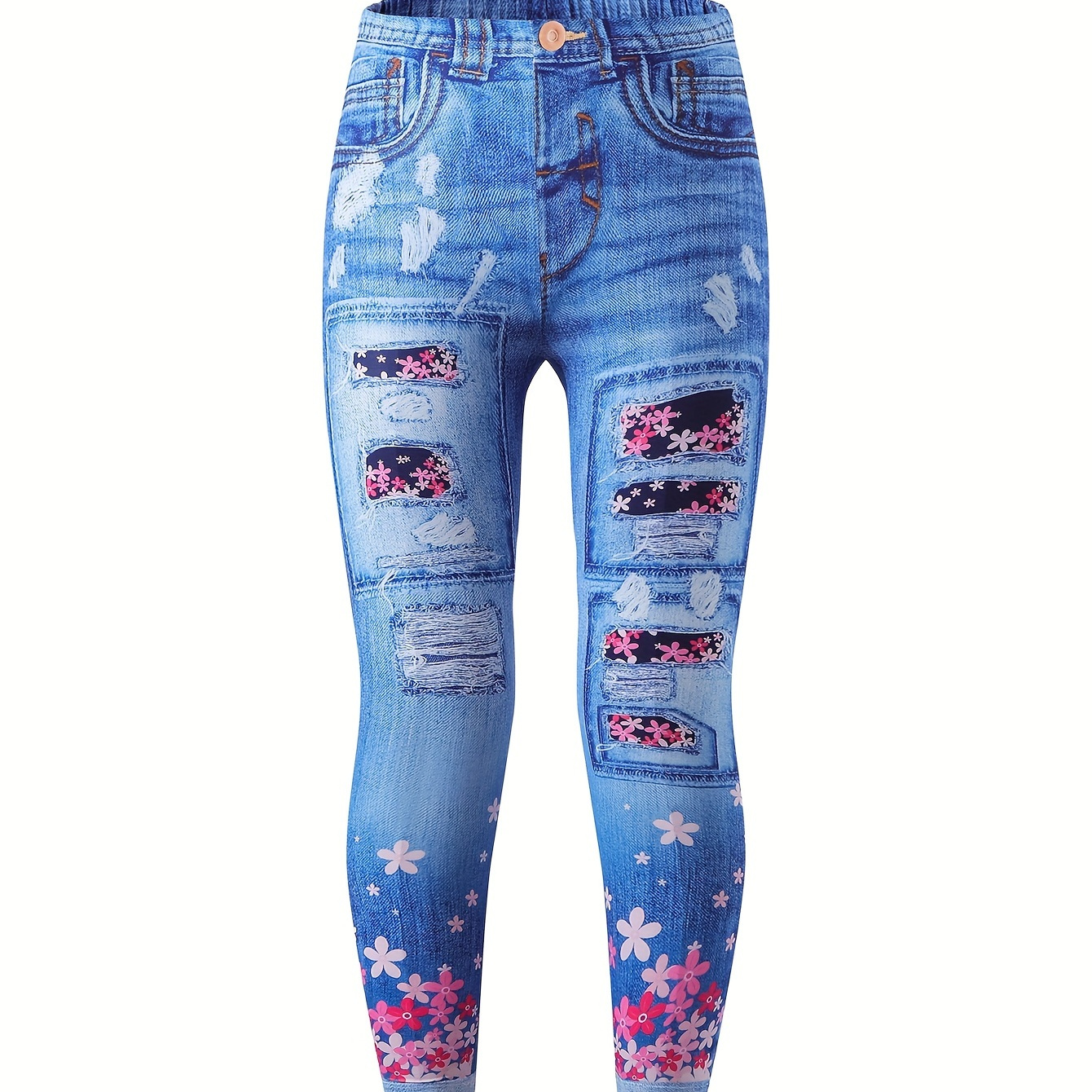 

Trendy Girls Imitation Denim Print Leggings Comfy Leggings Party