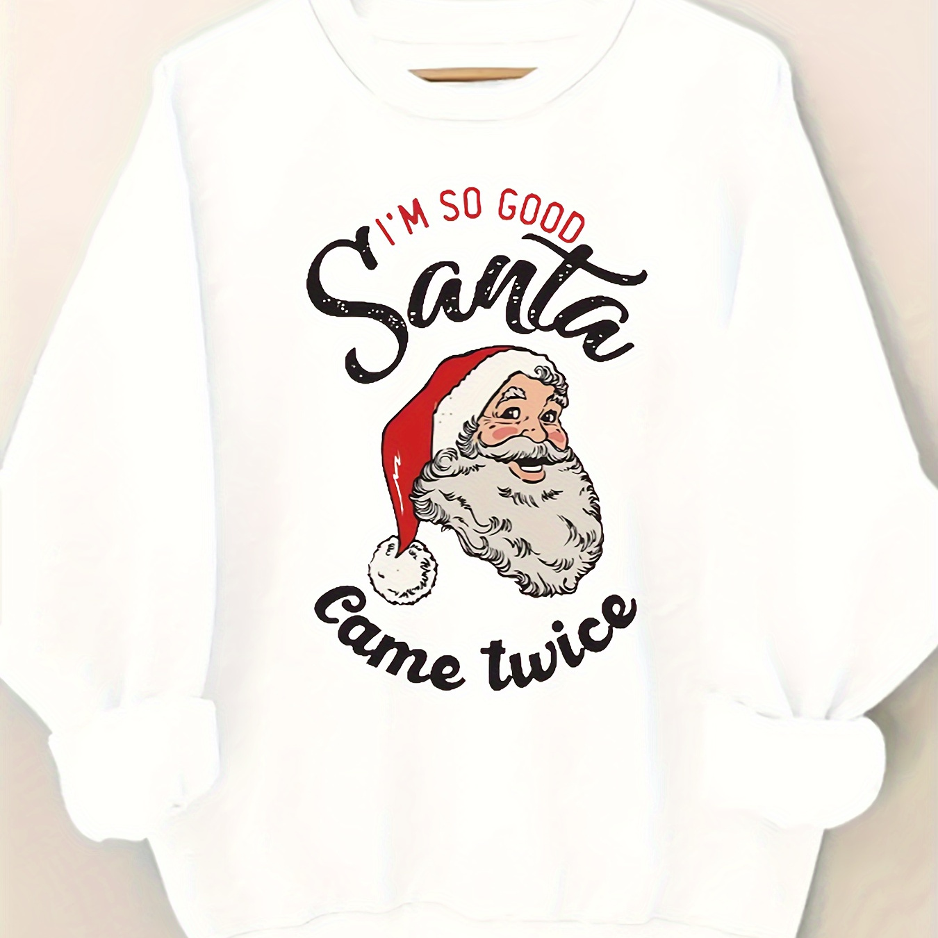 

Santa Claus Print Pullover Sweatshirt, Casual Long Sleeve Crew Neck Sweatshirt For Spring & Fall, Women's Clothing