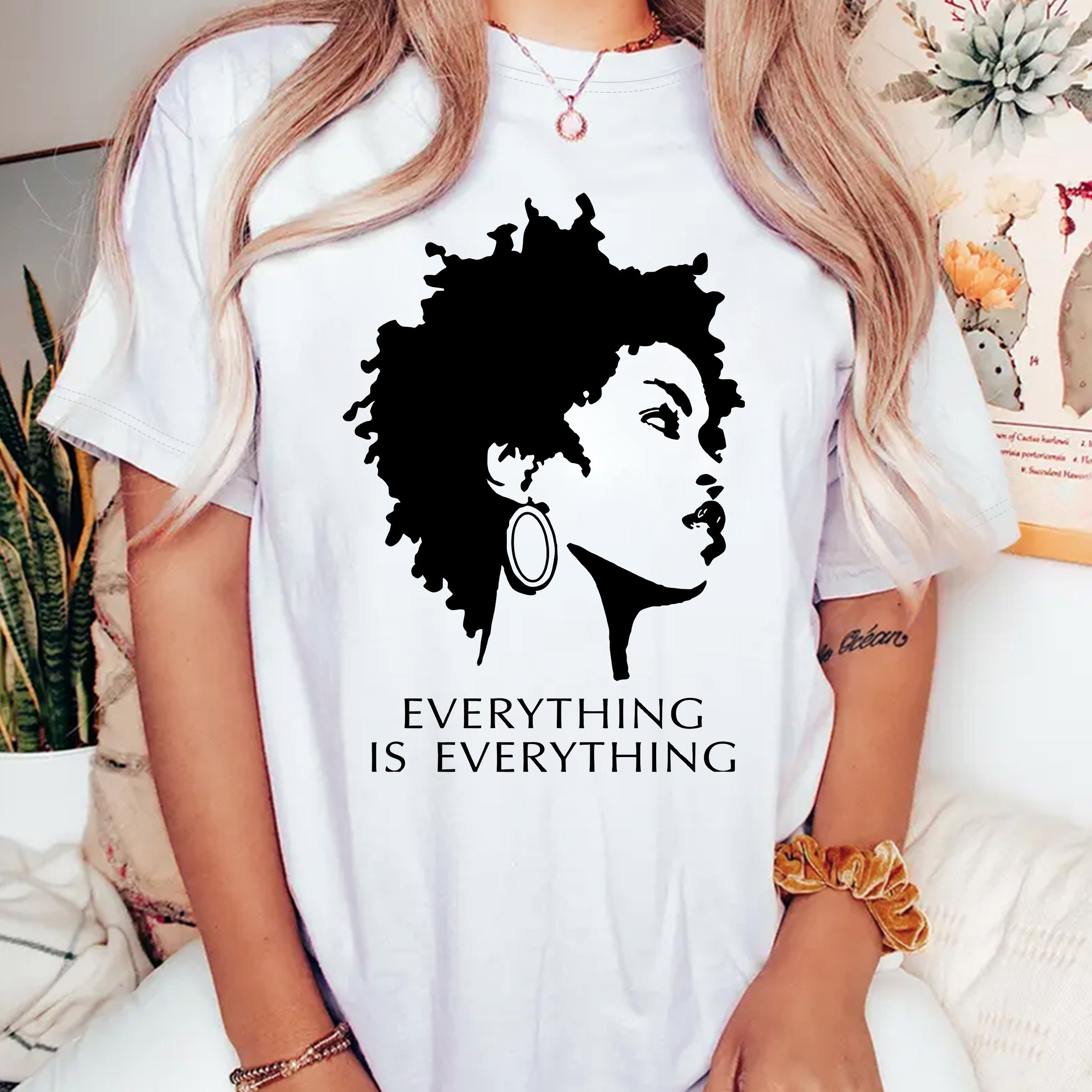 

Women's Plus Size Casual Sporty T-shirt, "everything Is Everything" Print, Comfort Fit Short Sleeve Tee, Fashion Breathable Casual Top