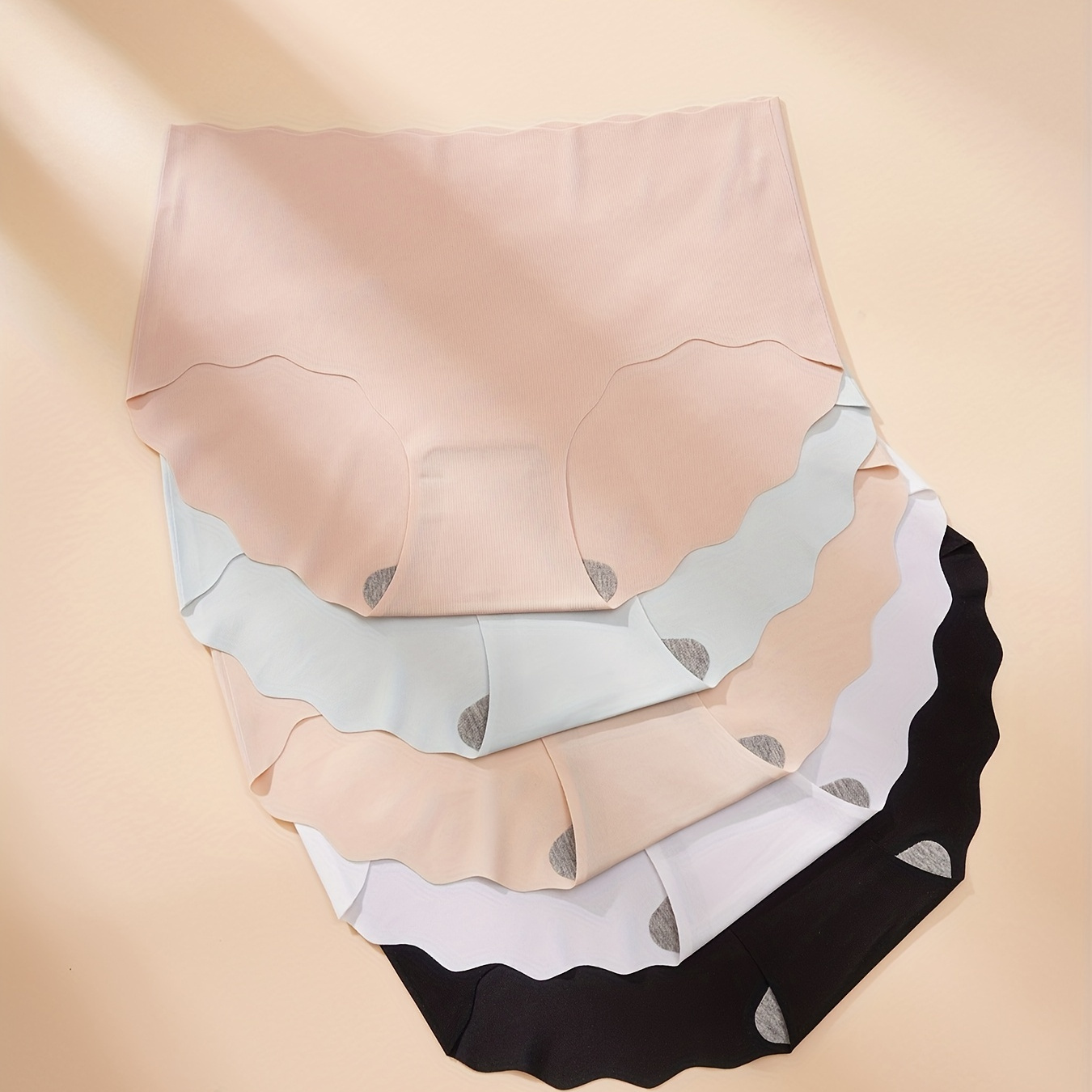 

5pcs Seamless Solid Briefs, Comfy & Breathable Scallop Trim Panties, Women's Lingerie & Underwear