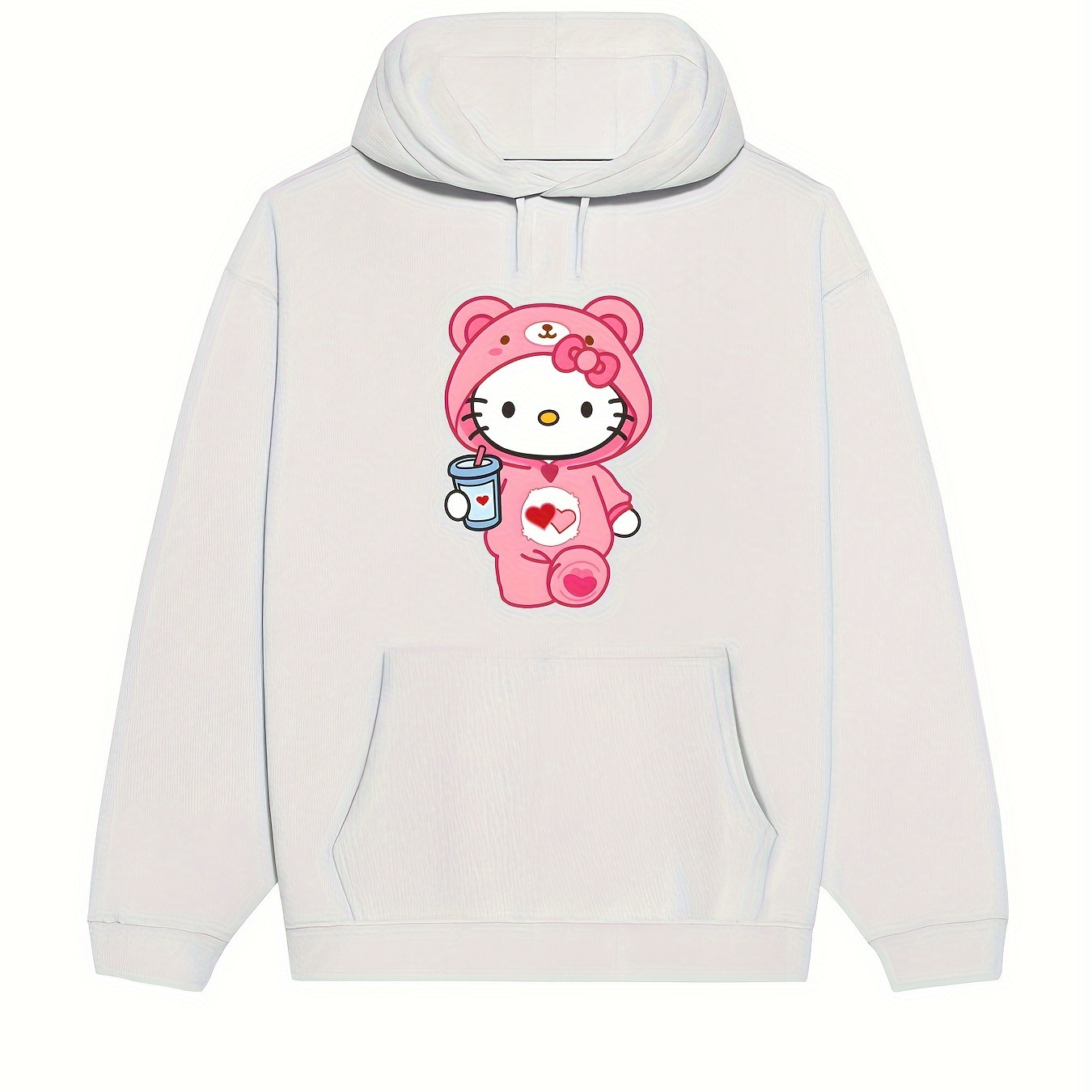 

[ Authorized By Sanrio ] Casual Outfit With Pink Hello Kitty Pattern, Fashionable And Comfortable Hooded Regular Hoodie