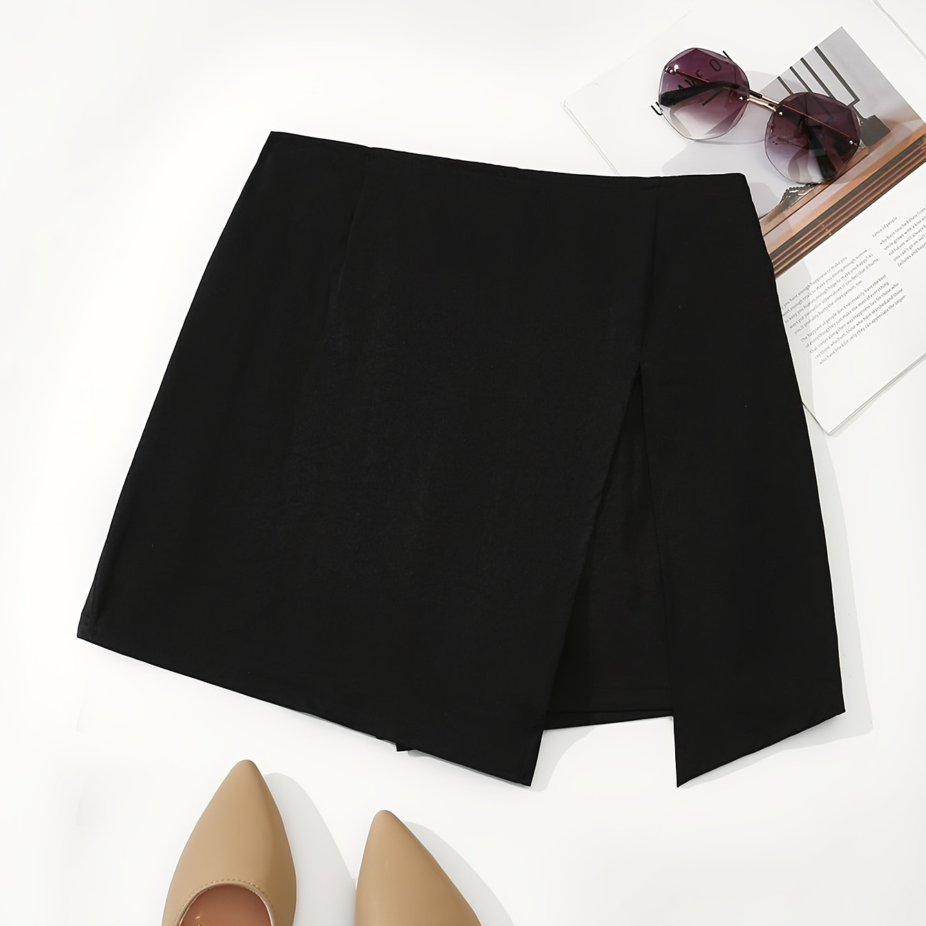 

Jupe-culotte Taille Haute Unie, Shorts Élégants À Ourlet Fendu Pour Le Printemps Et L'été, Vêtements Pour Femmes