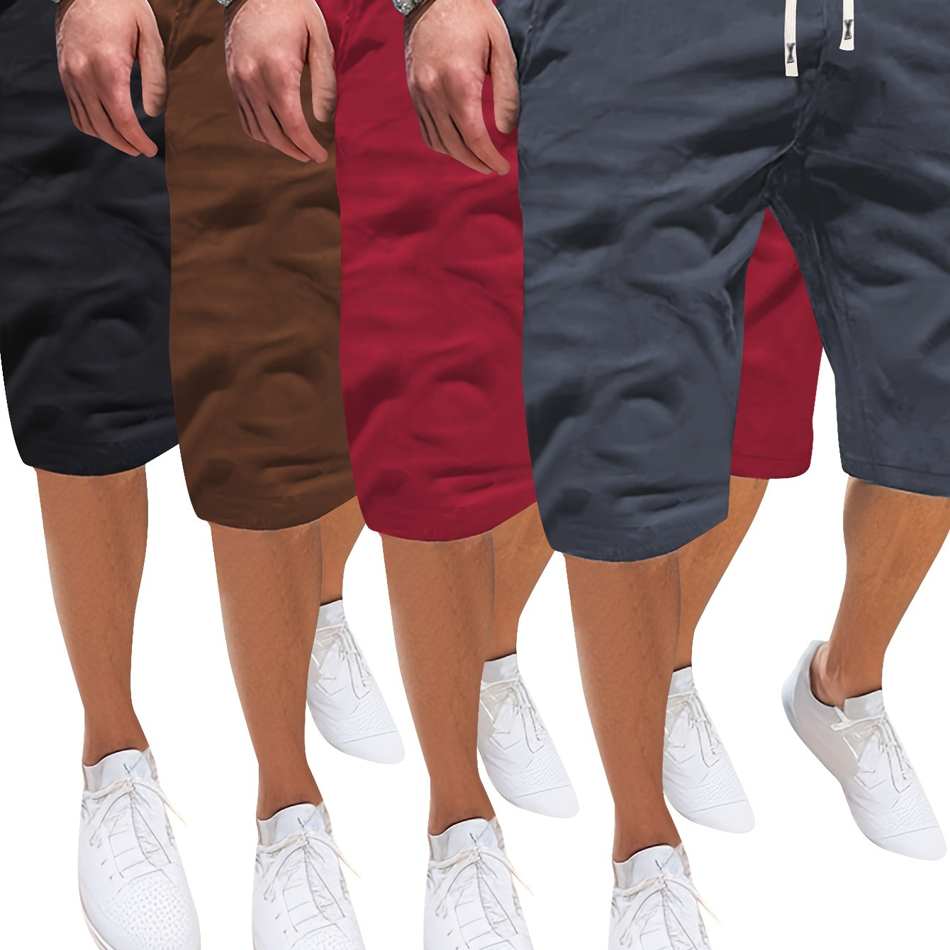 

4pcs Set Of Solid Color Shorts With Drawstring And Pockets, Casual And Comfy Sports Shorts Perfect For Men's Summer Jogging Wear And Outdoors Activities