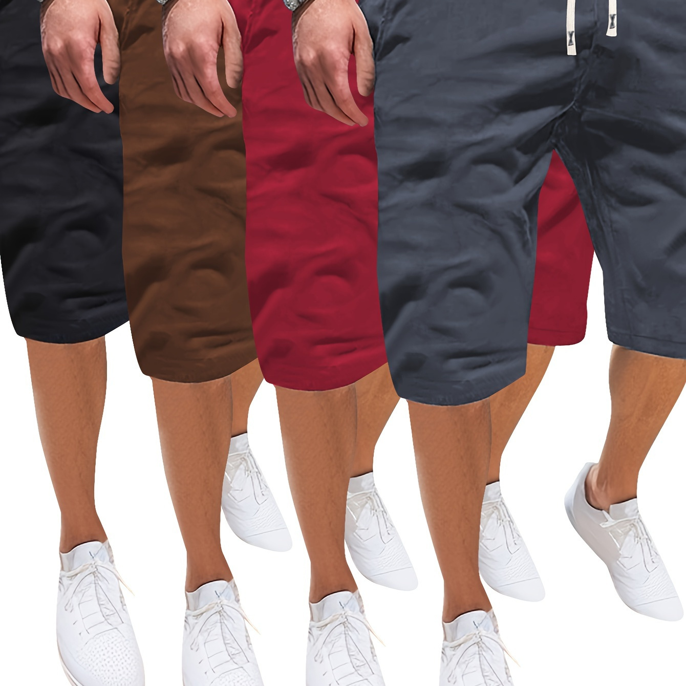 

4 pièces de shorts de couleur unie avec cordon de serrage et poches, shorts de sport décontractés et confortables parfaits pour le jogging d'été et les activités de plein air pour hommes