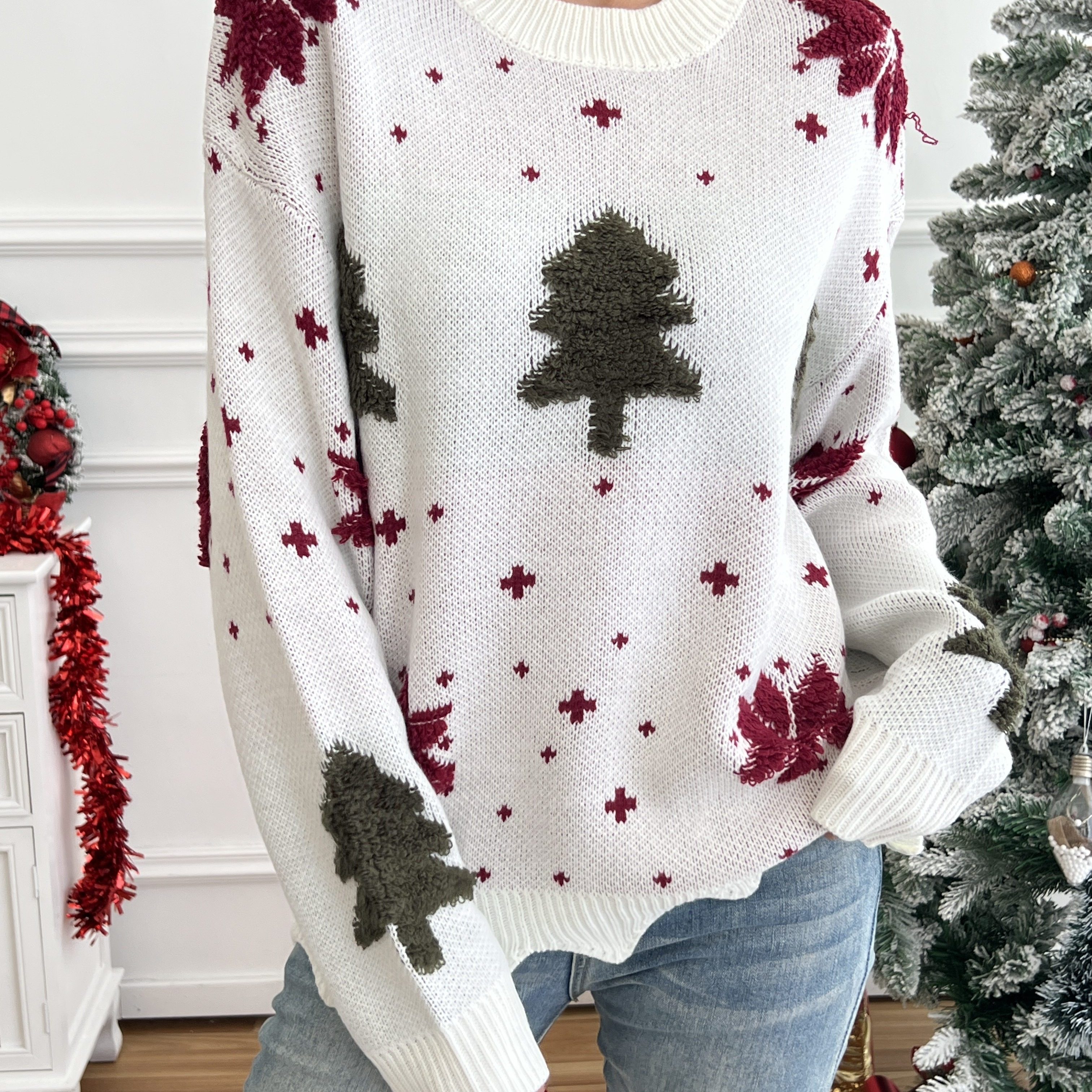 

1pc Christmas For Women - Long Sleeve Scalloped , For /, Padded Sleeves