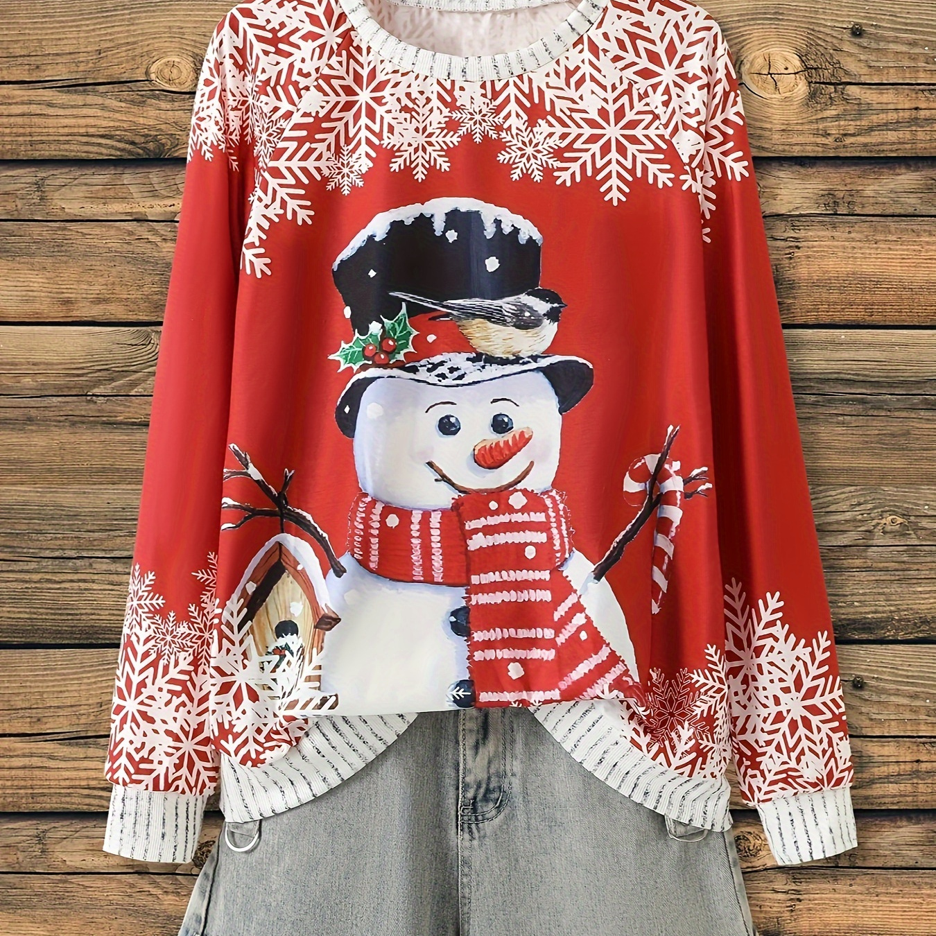 

Snowman & Print Sweatshirt, Casual Long Sleeve Crew Neck Sweatshirt, Women's Clothing