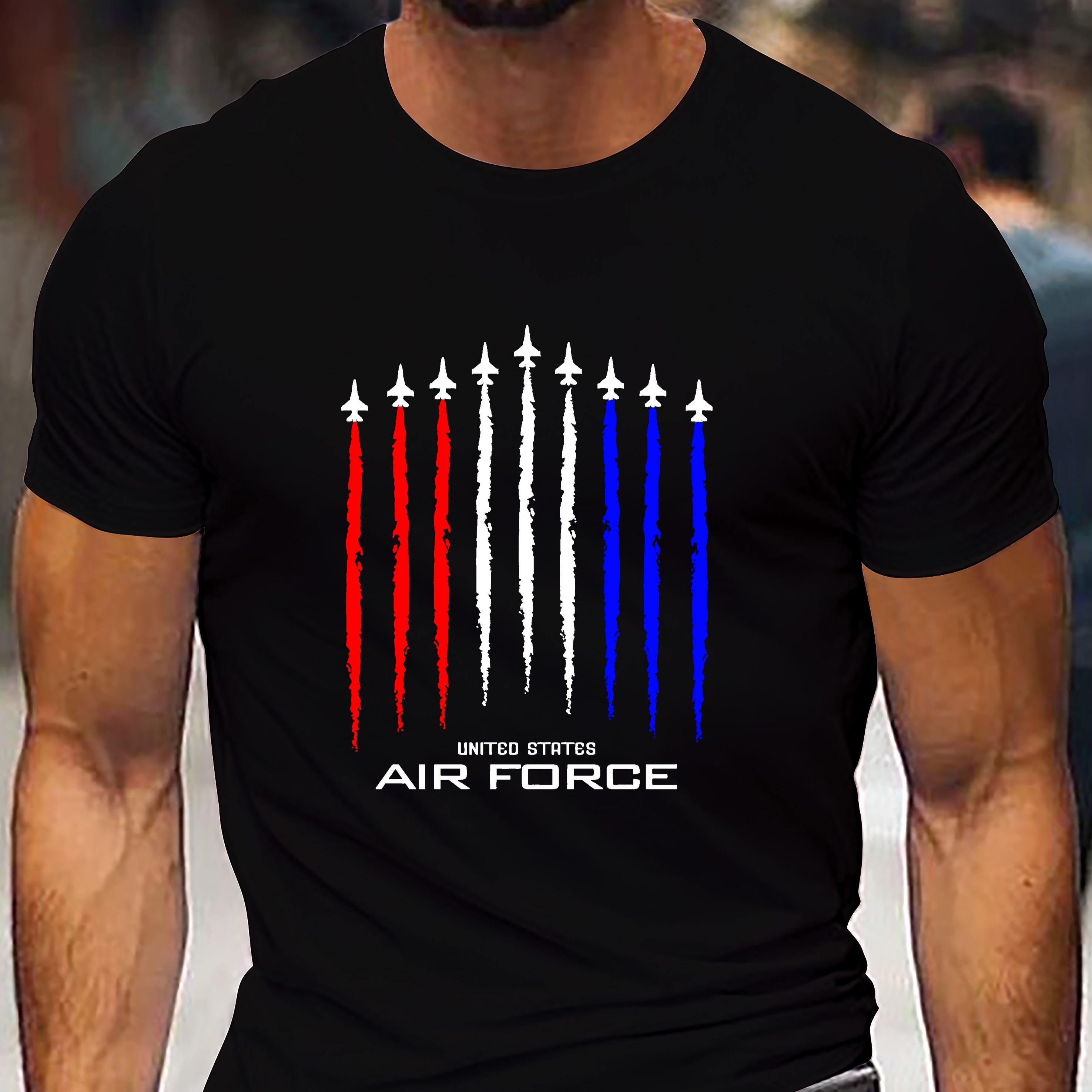 

Air Force Print T-shirt For Men, Casual Short Sleeve T-shirt For Summer