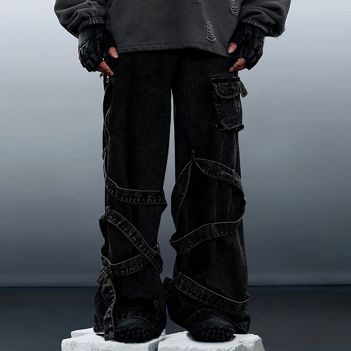 

Y2k Gothic Grunge Style Baggy Pants With Adjustable Straps, High-quality Denim , Loose Fit Streetwear For All