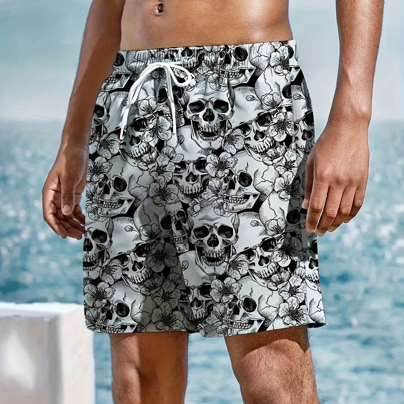 

Mens Swim Trunks Men's Casual Novelty Swimwear Shorts Beachwear Board Shorts With Pocket Drawstring, Skull