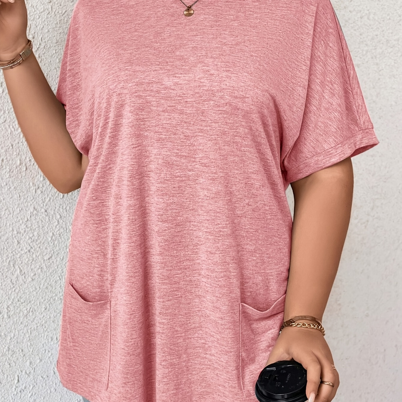 

Plus-size Solid Color Round Neck T-shirt For Women In Europe And America