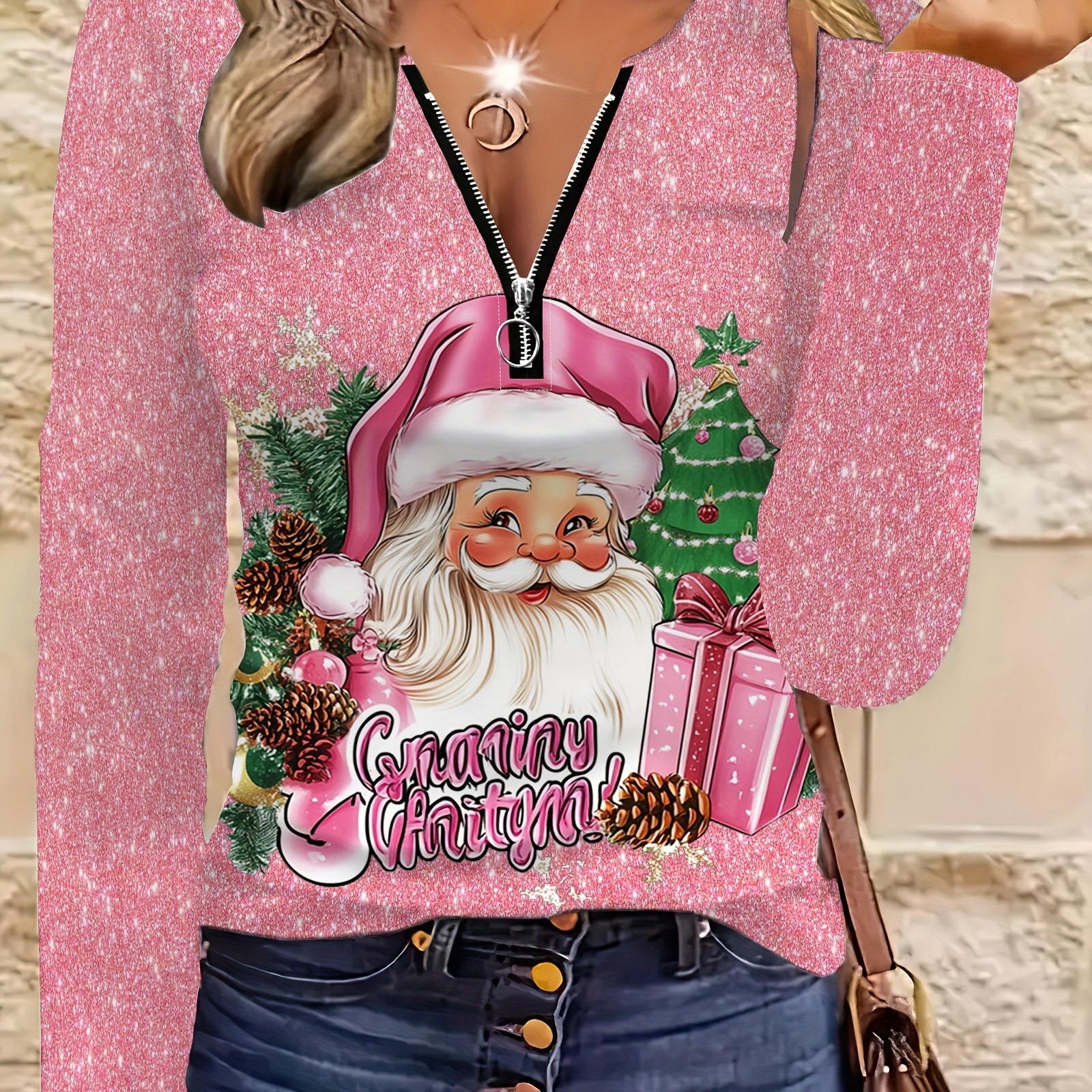 

Women's Long Sleeve Christmas & Top, 3d , V-, , Polyester , Regular Length, For Fall/